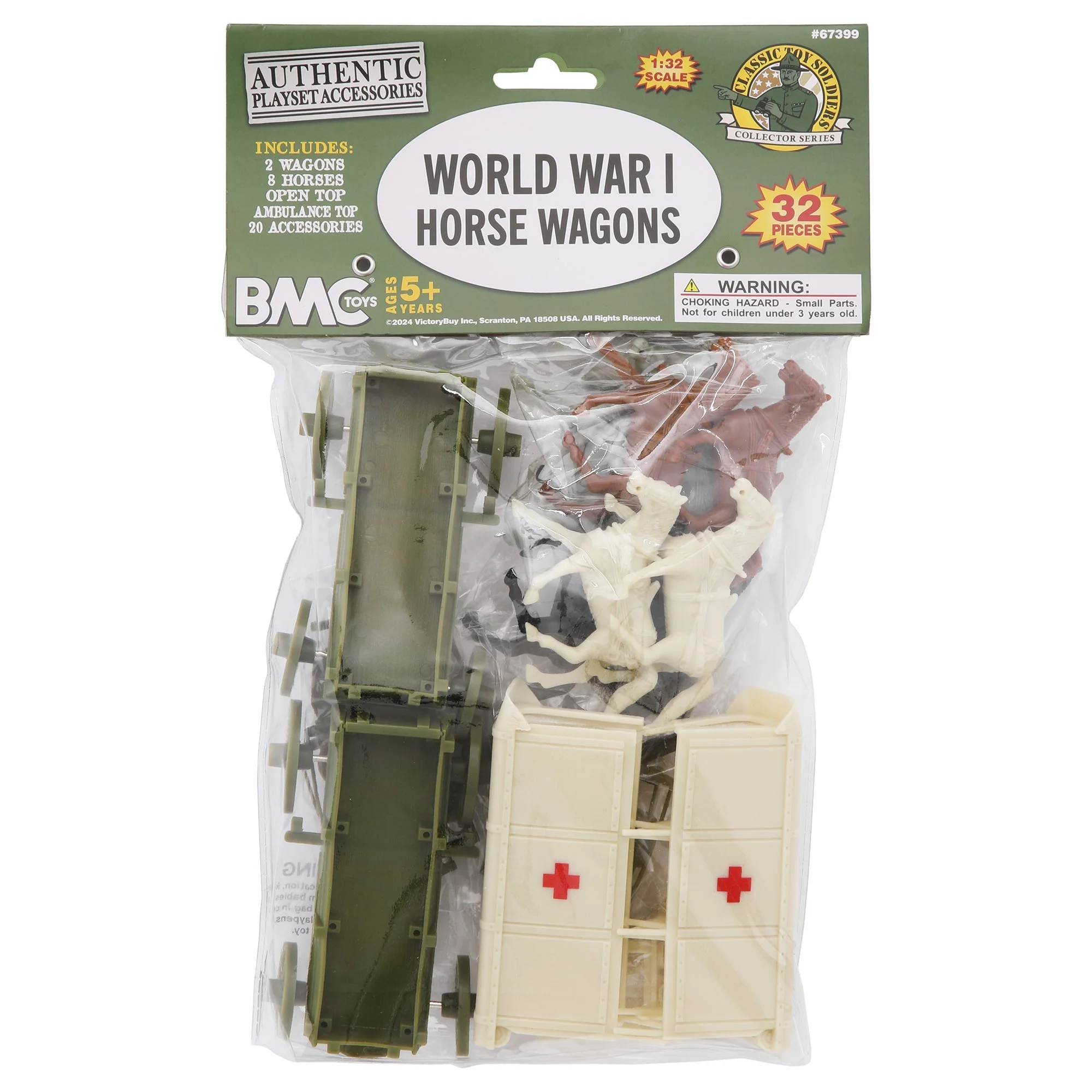 BMC CTS WW1 Ambulance & Supply Wagons - OD Green Square Top Horse Cart Playset - Image 7