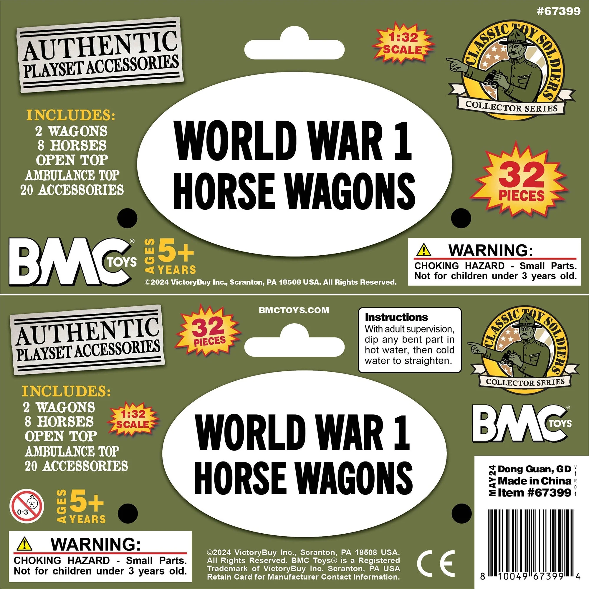 BMC CTS WW1 Ambulance & Supply Wagons - OD Green Square Top Horse Cart Playset - Image 8
