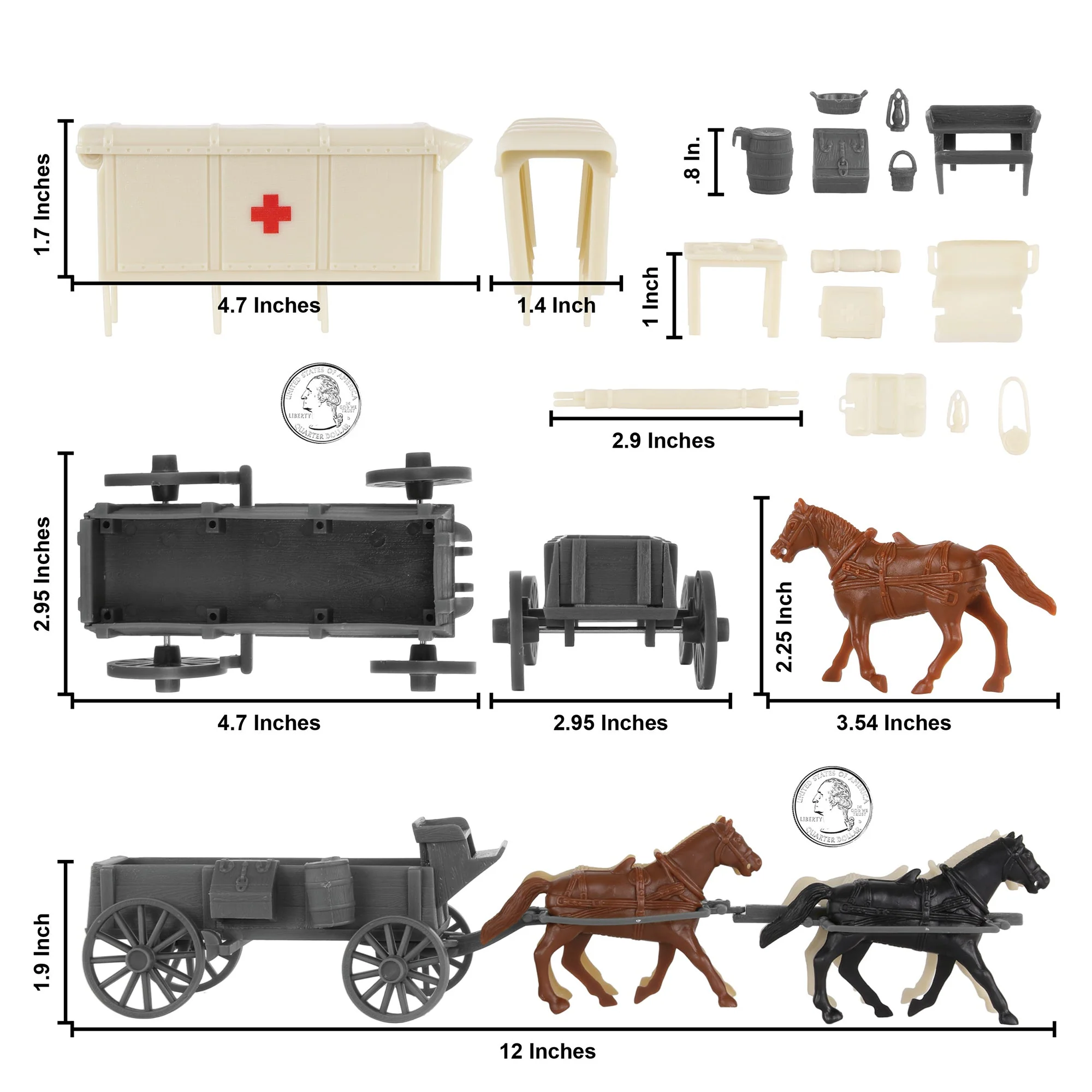 BMC CTS American Civil War Ambulance Wagons - Gray Square Top Horse Cart Playset - Image 2