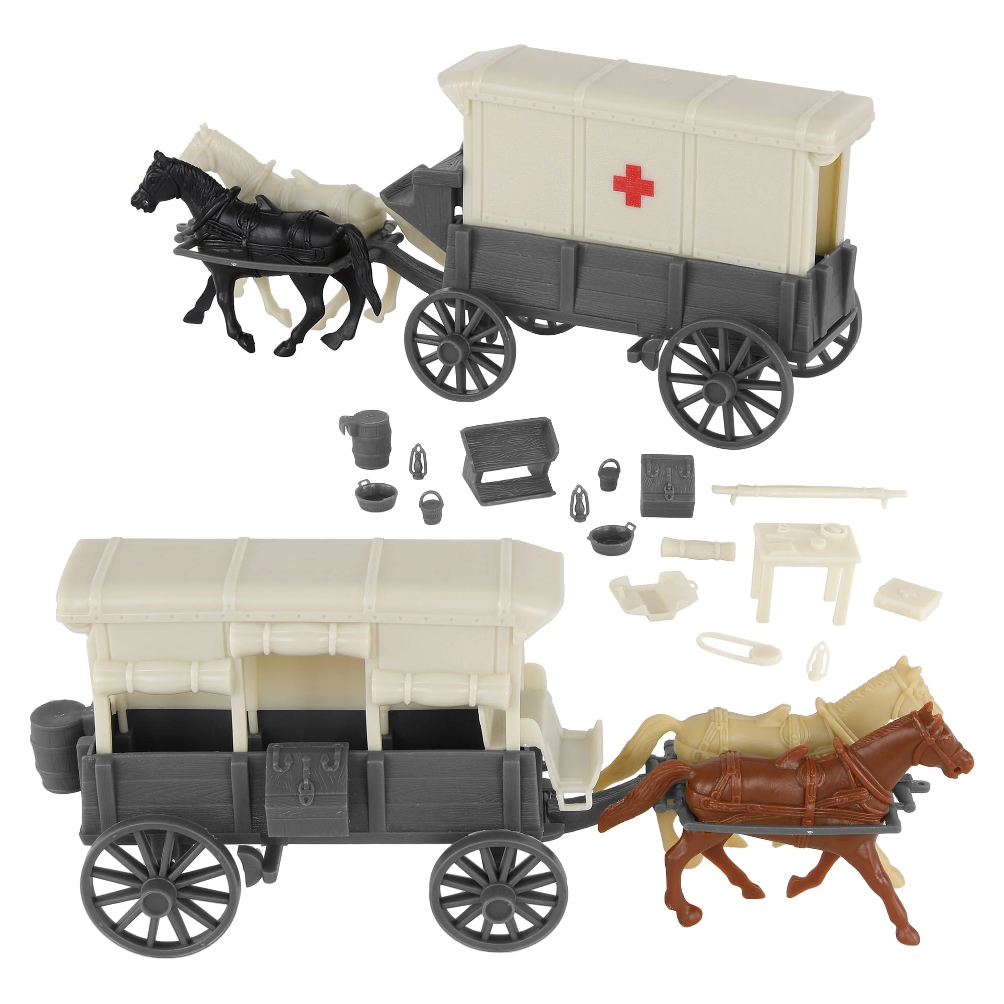 BMC CTS American Civil War Ambulance Wagons - Gray Square Top Horse Cart Playset - Image 3