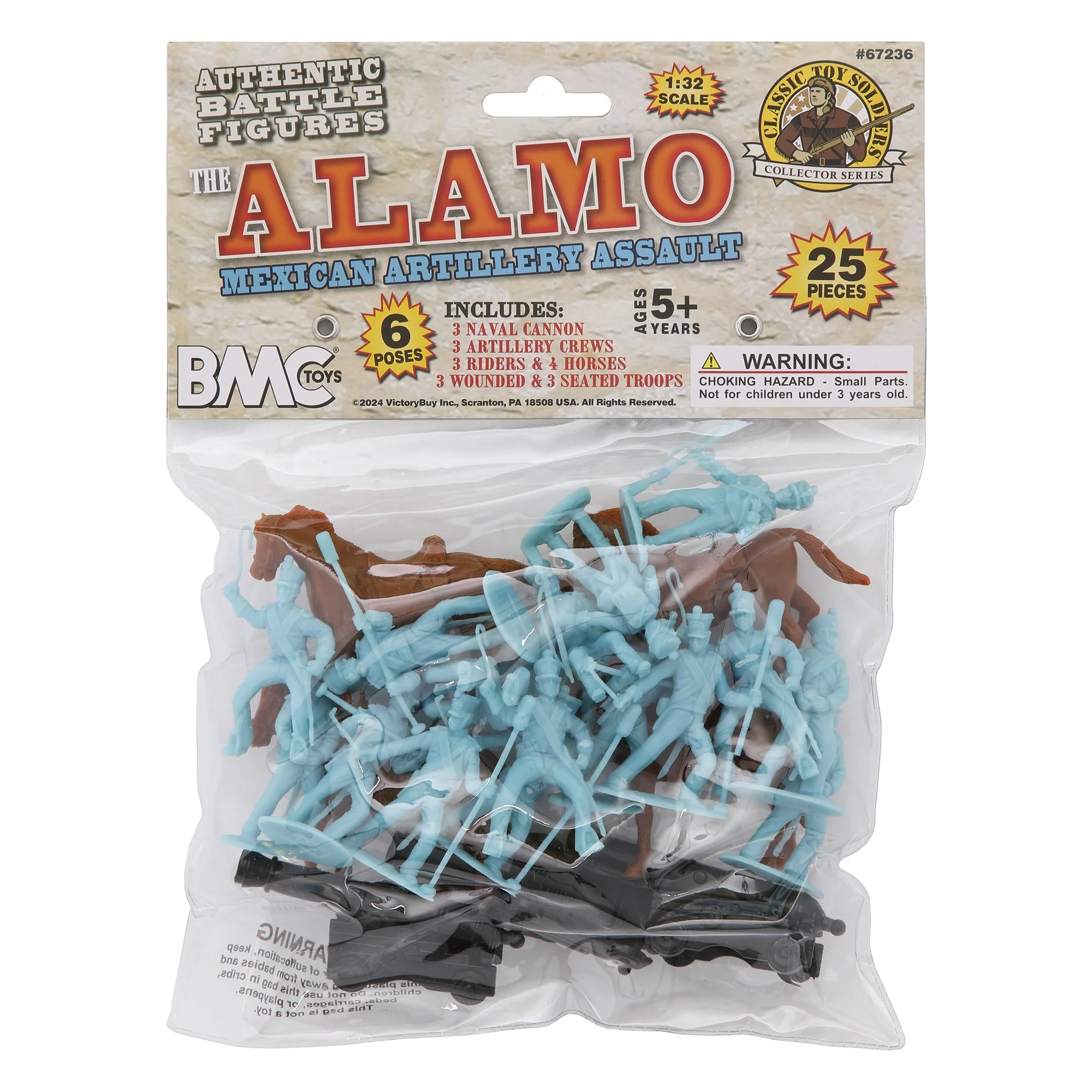 BMC CTS Alamo Mexican Artillery - 25pc Powder Blue Plastic Figures Cannon Horses - Image 8