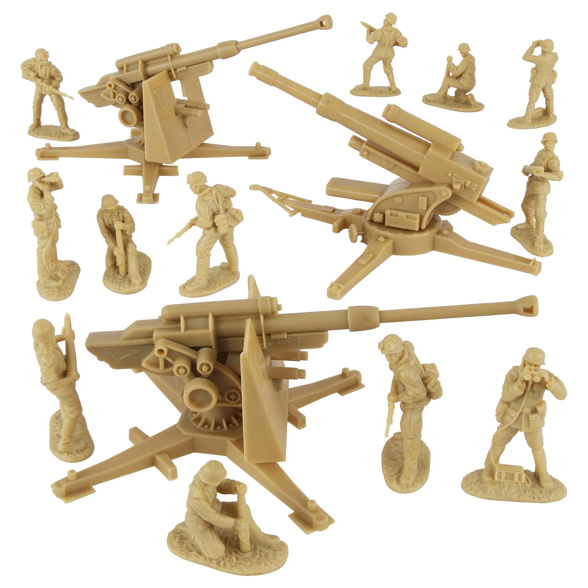 BMC CTS WW2 German 88mm Flak Artillery & Crews - 15pc Tan Army Men Accessories