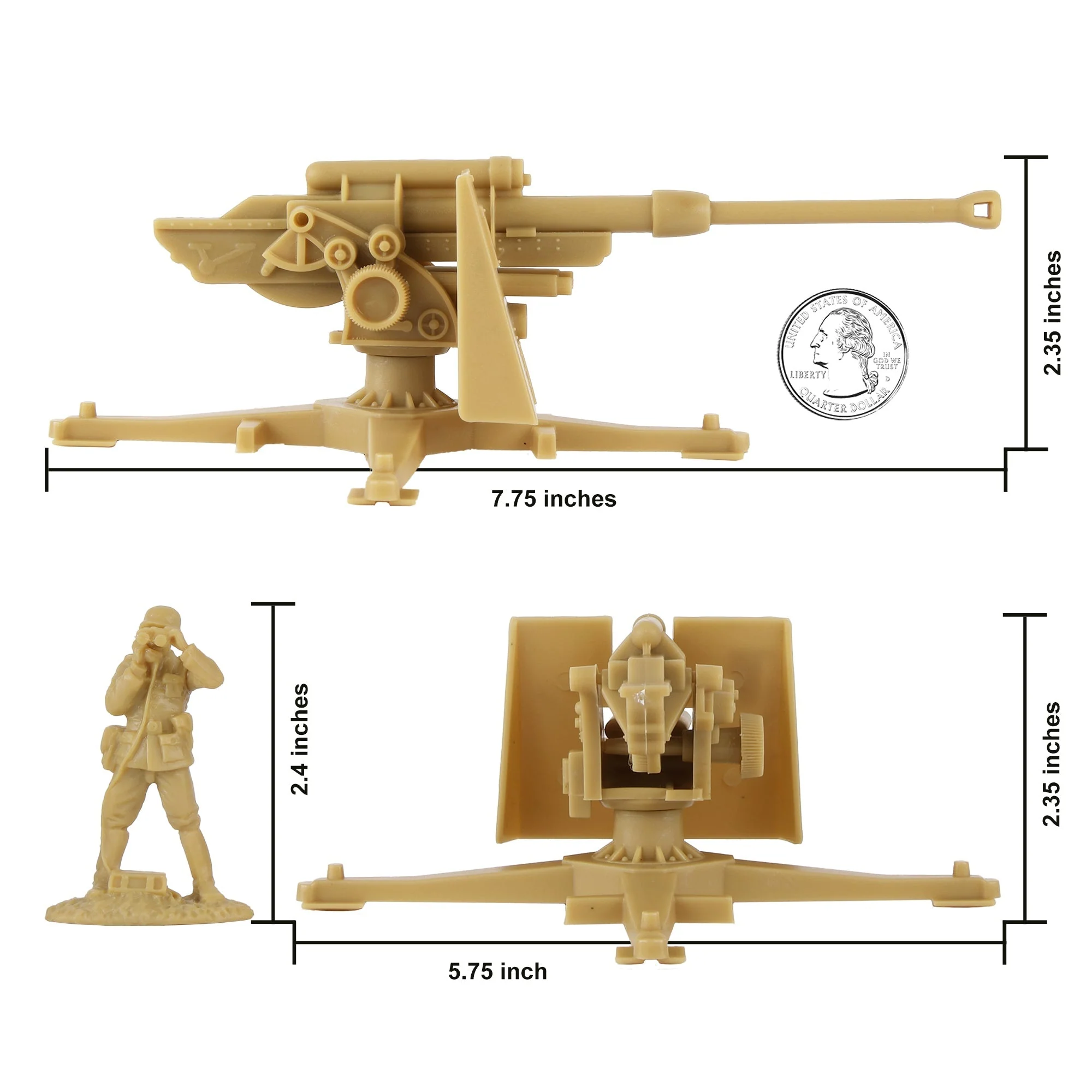 BMC CTS WW2 German 88mm Flak Artillery & Crews - 15pc Tan Army Men Accessories - Image 2