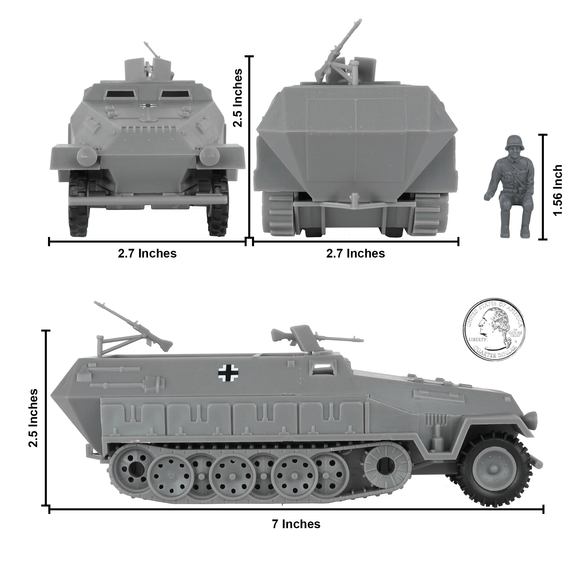 BMC CTS WW2 German Hanomag Halftrack - 5pc Gray Plastic Army Men Armored Vehicle - Image 2