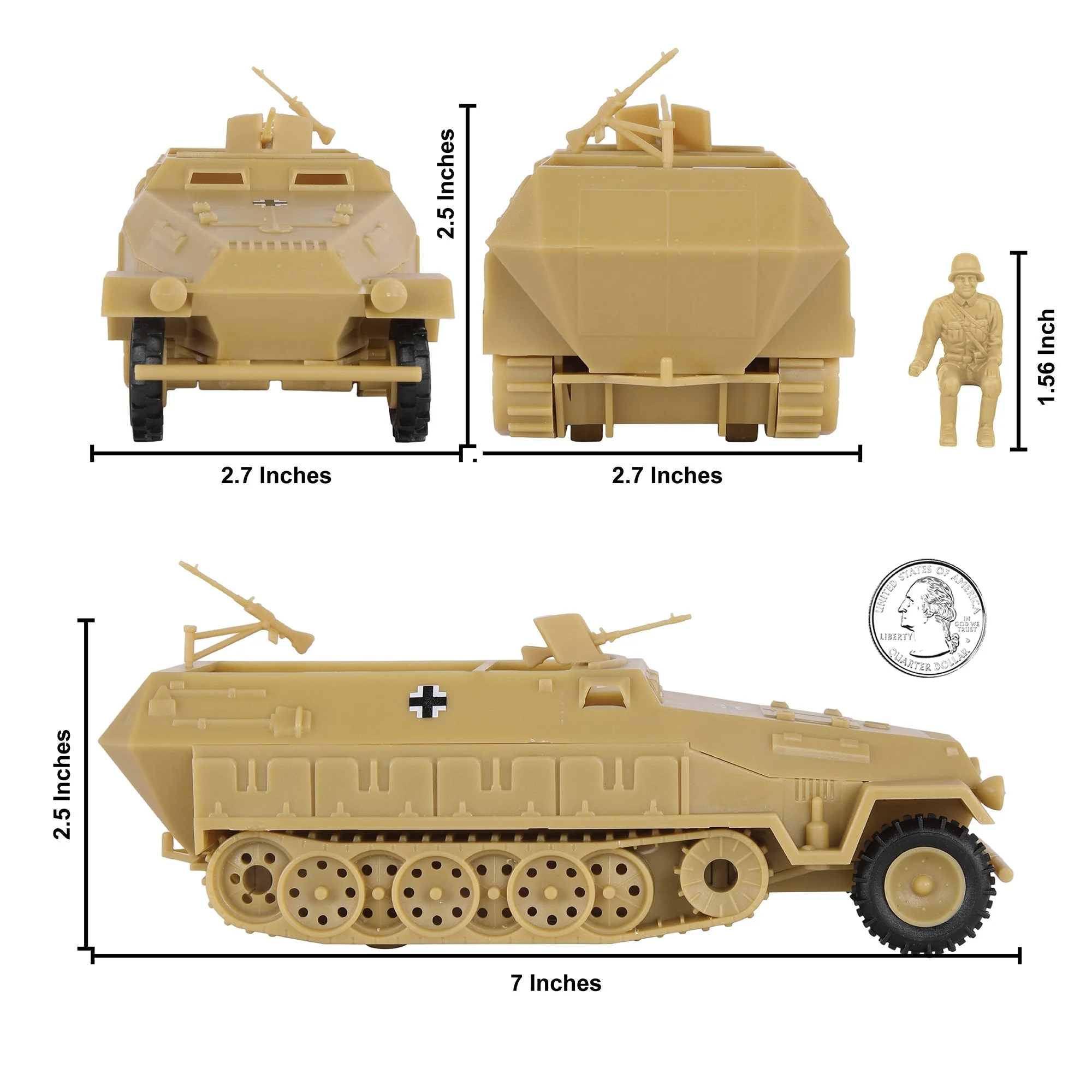 BMC CTS WW2 German Hanomag Halftrack - 5pc Tan Plastic Army Men Armored Vehicle - Image 2