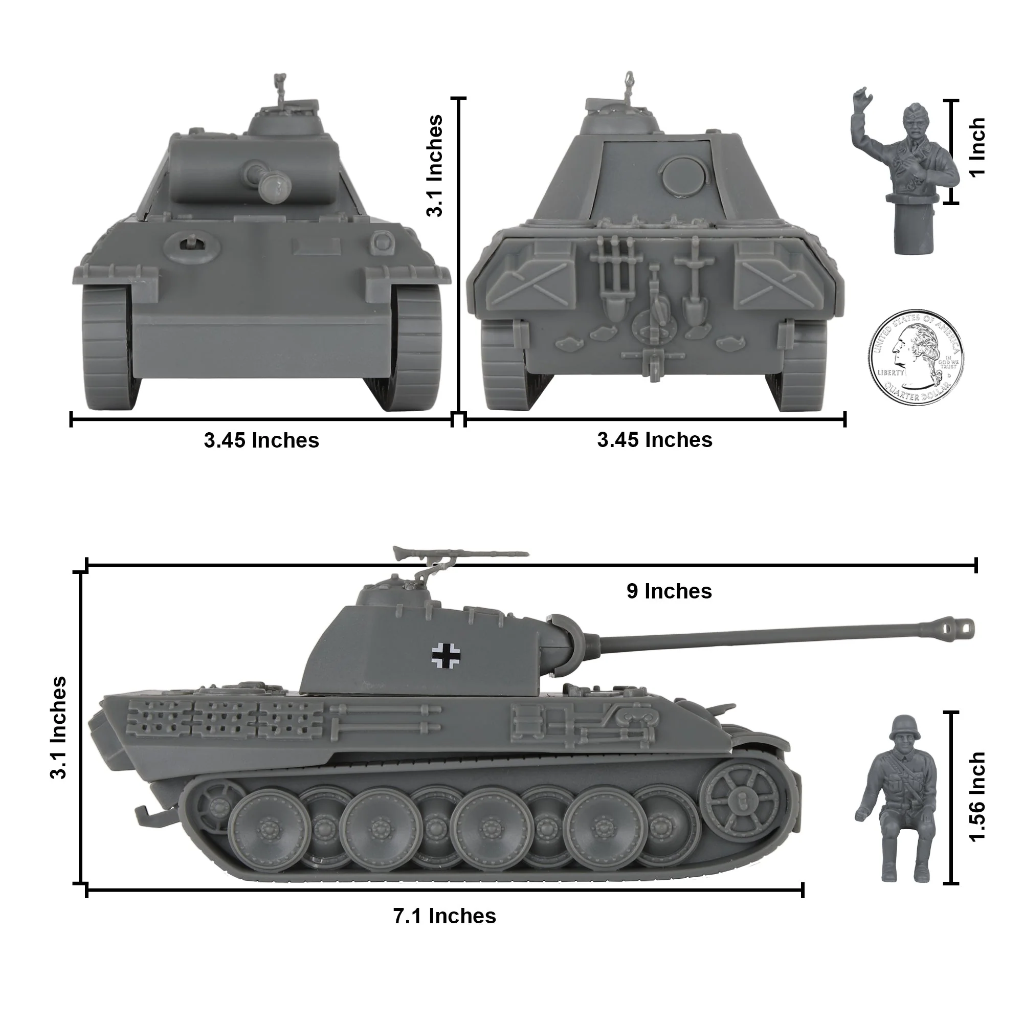 BMC CTS WW2 German Panther V Tank - Gray 1-38 Plastic Army Men Military Vehicle - Image 2