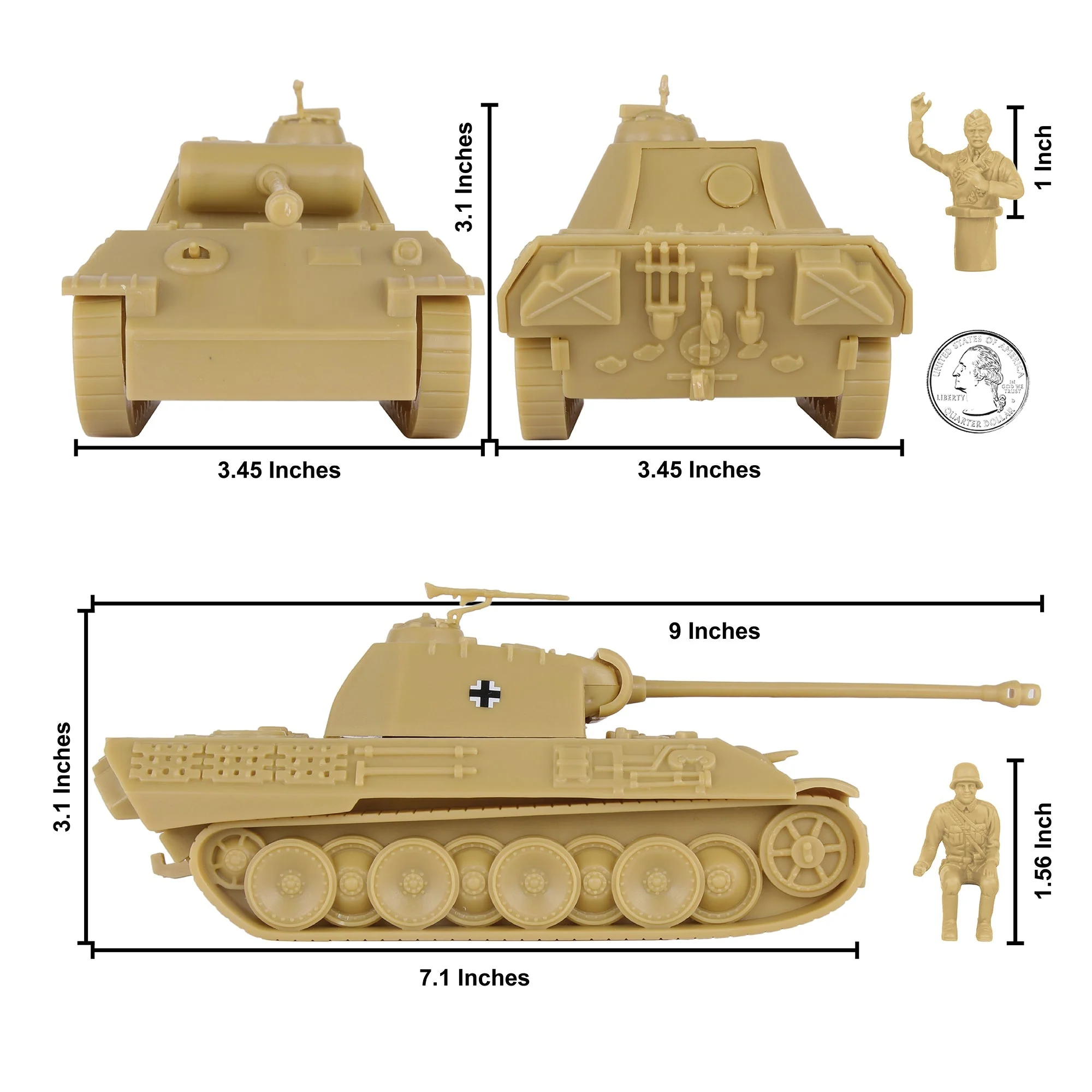 BMC CTS WW2 German Panther V Tank - Tan 1-38 Plastic Army Men Military Vehicle - Image 2