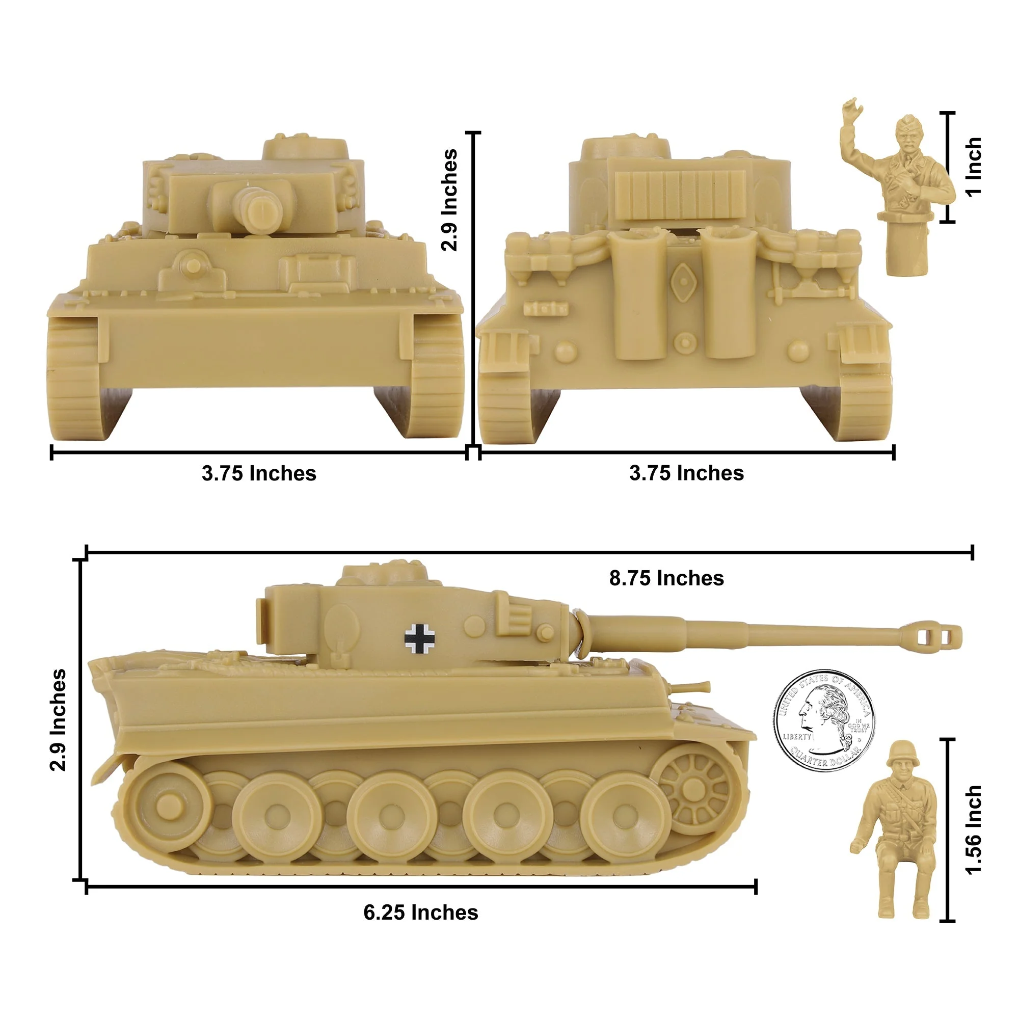 BMC CTS WW2 German Tiger I Tank - Tan 1-38 Plastic Army Men Military Vehicle - Image 2