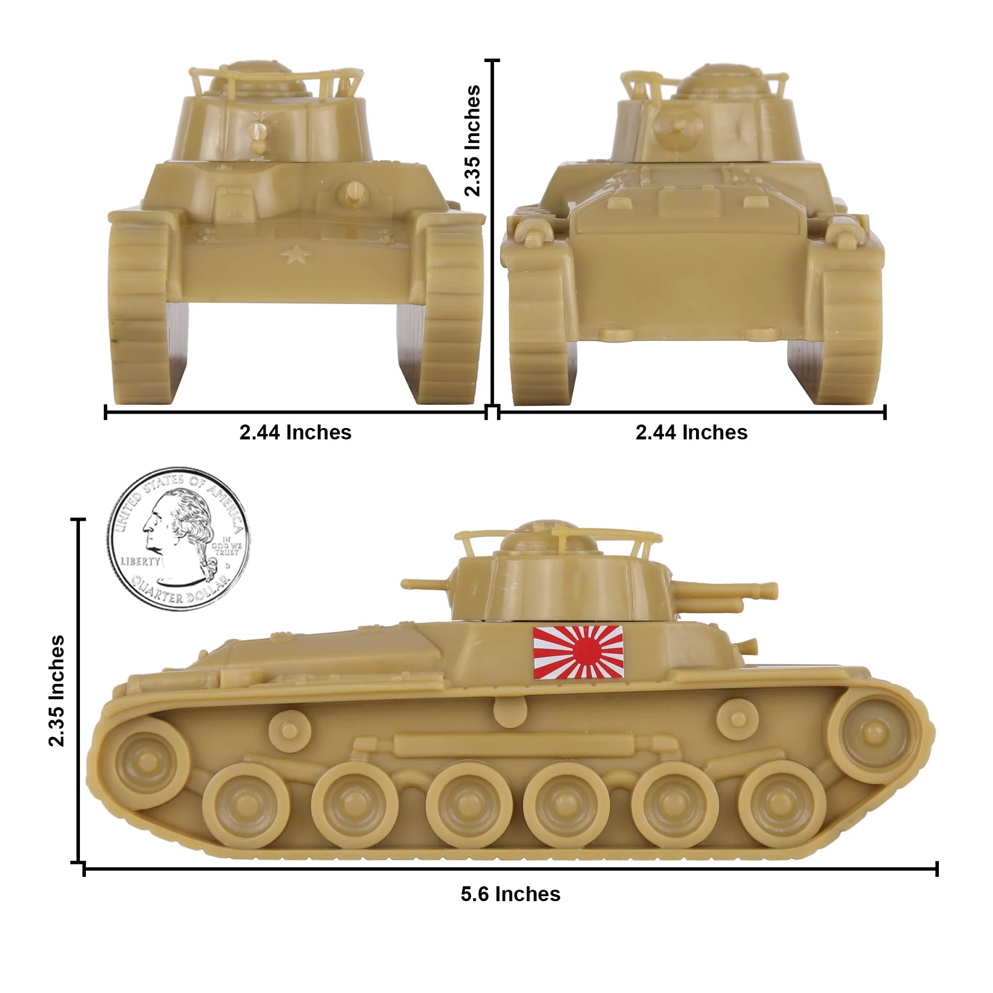 BMC CTS WW2 Japan Chi-Ha Tanks - Tan 2pc 1-38 Plastic Army Men Japanese Vehicles - Image 2