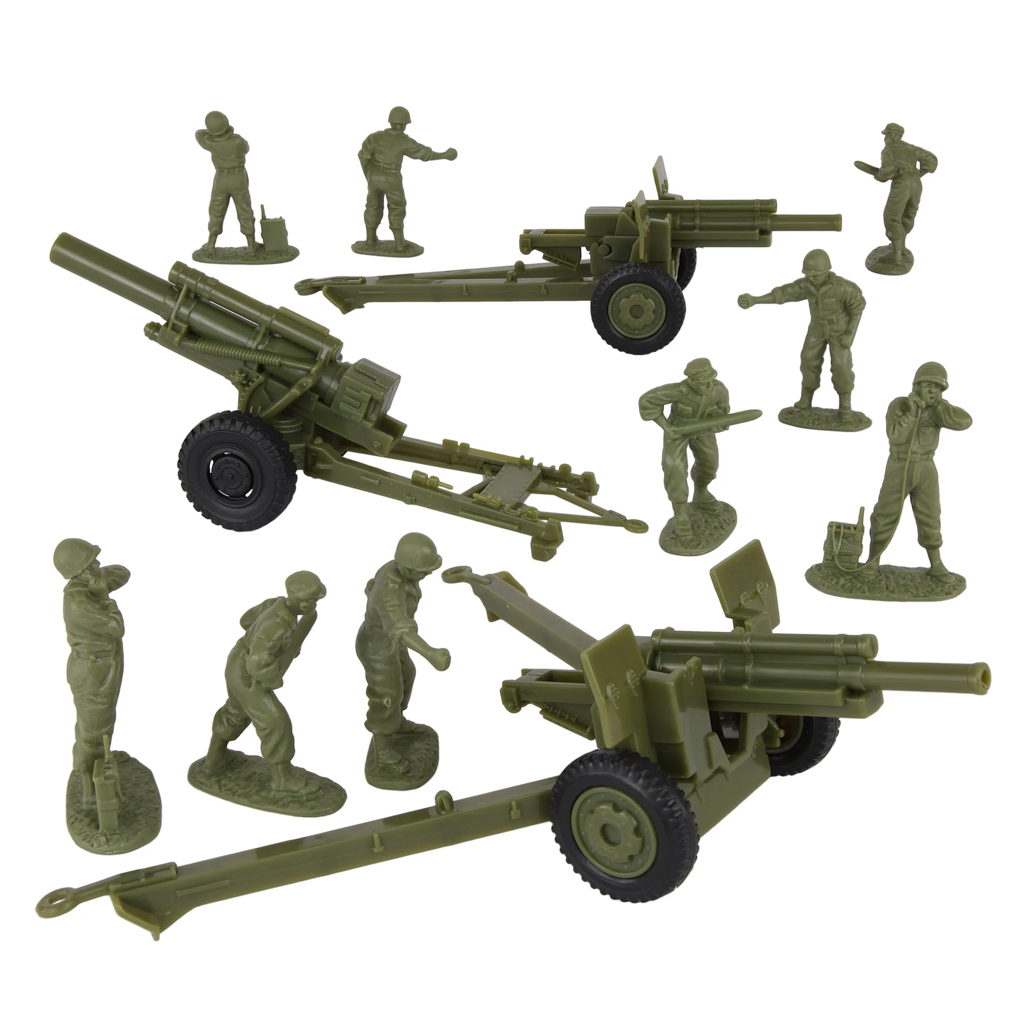 BMC CTS WW2 US Howitzer Artillery & Crew 12pc OD Green Plastic Army Men Playset