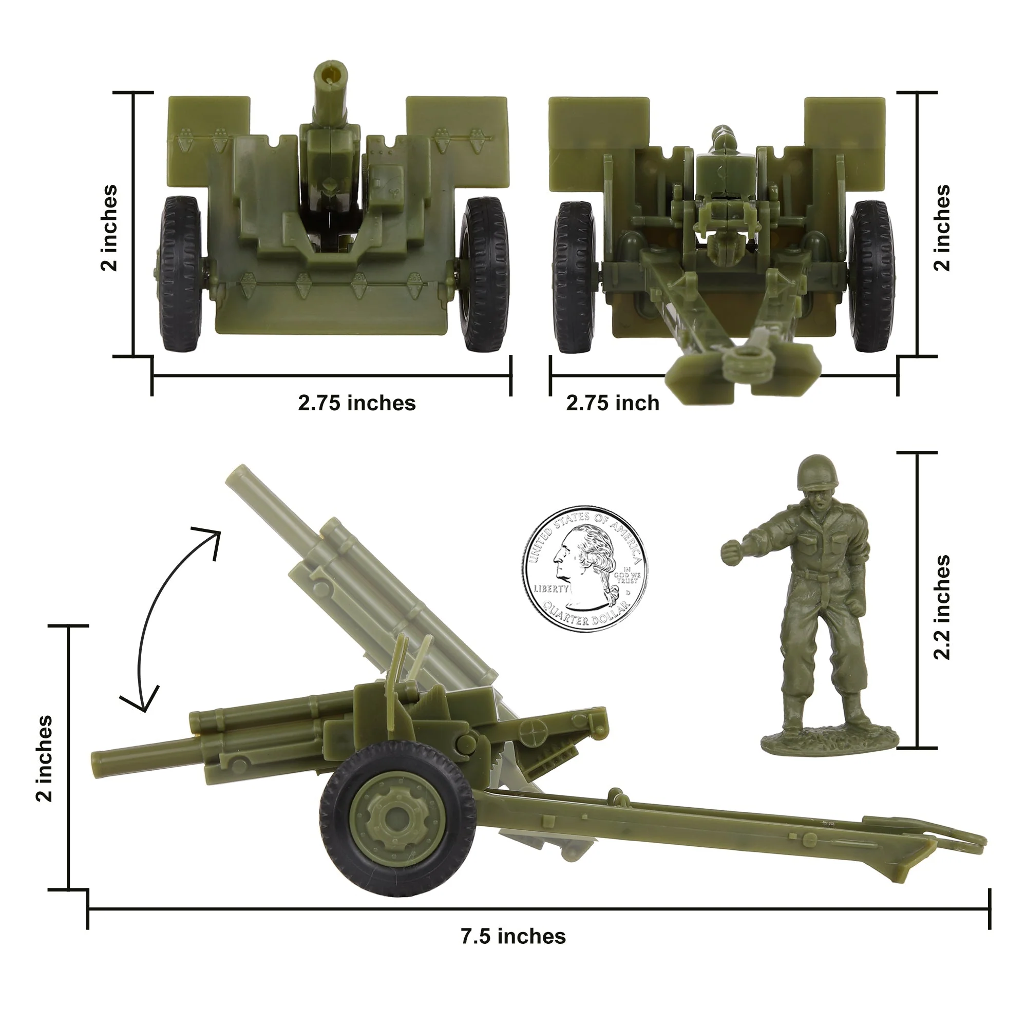 BMC CTS WW2 US Howitzer Artillery & Crew 12pc OD Green Plastic Army Men Playset - Image 2