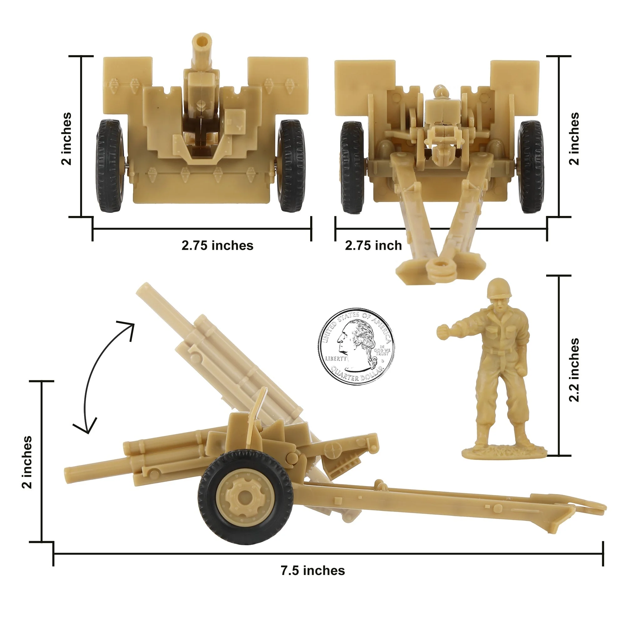 BMC CTS WW2 US Howitzer Artillery & Crew 12pc Tan Plastic Army Men Playset - Image 2