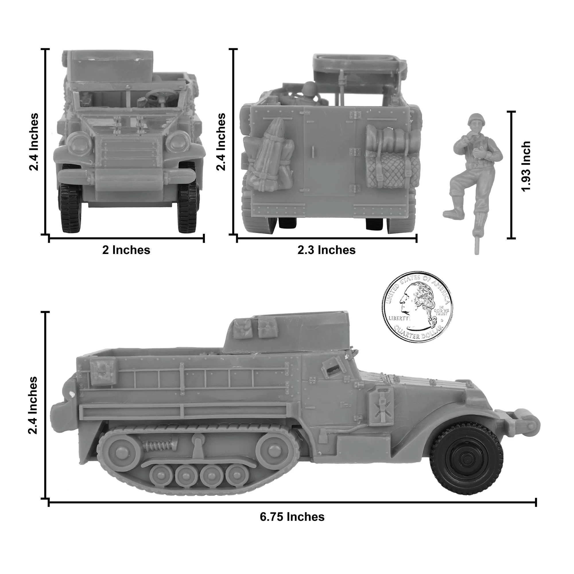 BMC CTS WW2 US M3 Halftrack - 4pc Gray Plastic Army Men Armored Vehicle - Image 2