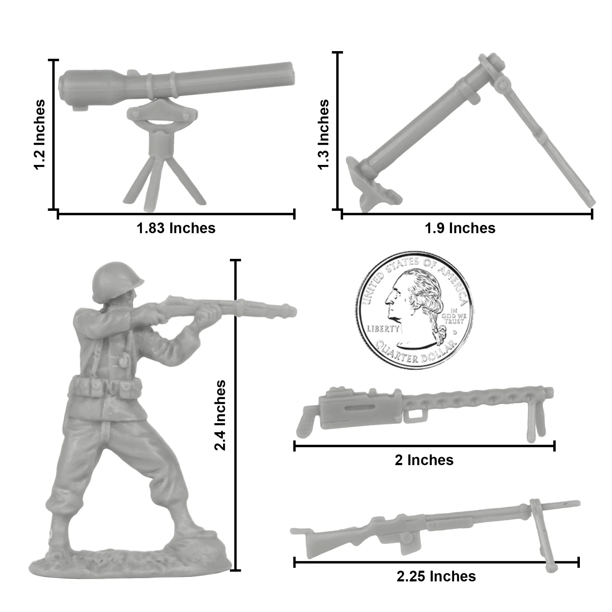 BMC CTS WW2 US Infantry Plastic Army Men - 33pc Gray 1:32 Soldier Figures - Image 2