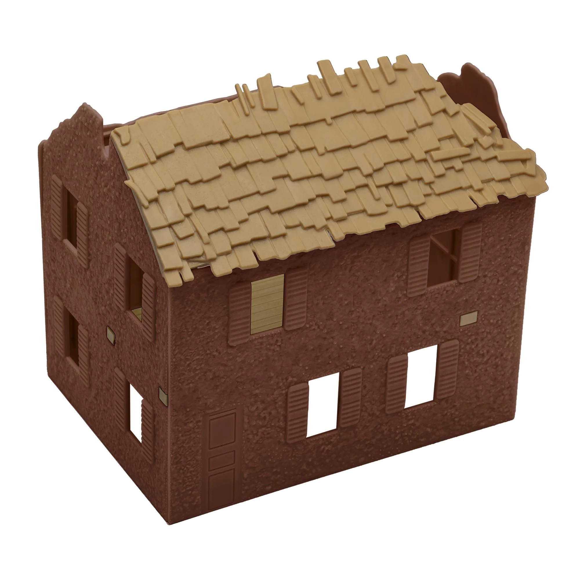 BMC WW2 Bombed French Farm House - Brown Plastic Army Men Playset Accessory