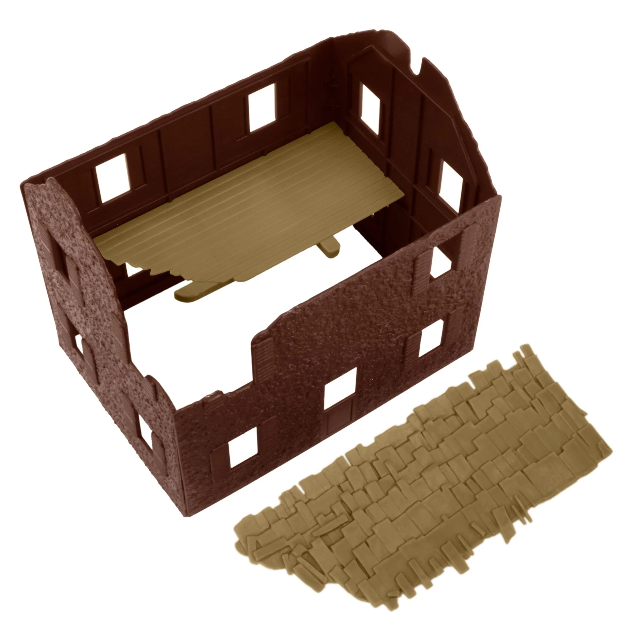 BMC WW2 Bombed French Farm House - Brown Plastic Army Men Playset Accessory - Image 2