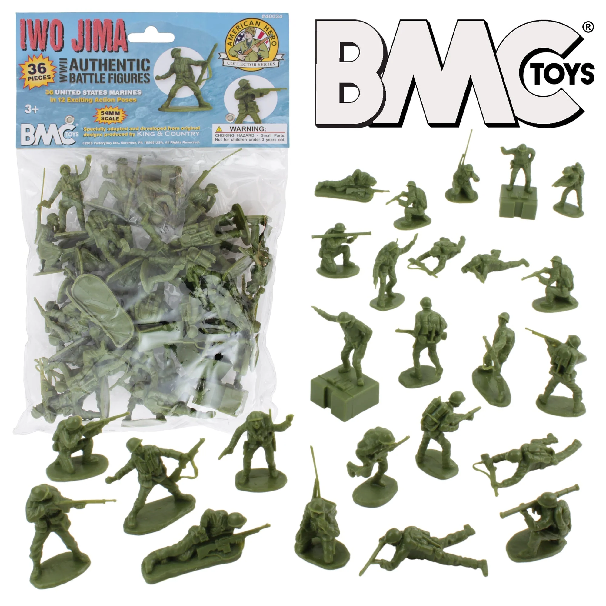 BMC WW2 Iwo Jima US Marines Plastic Army Men - 36 American Soldier Figures - Image 8