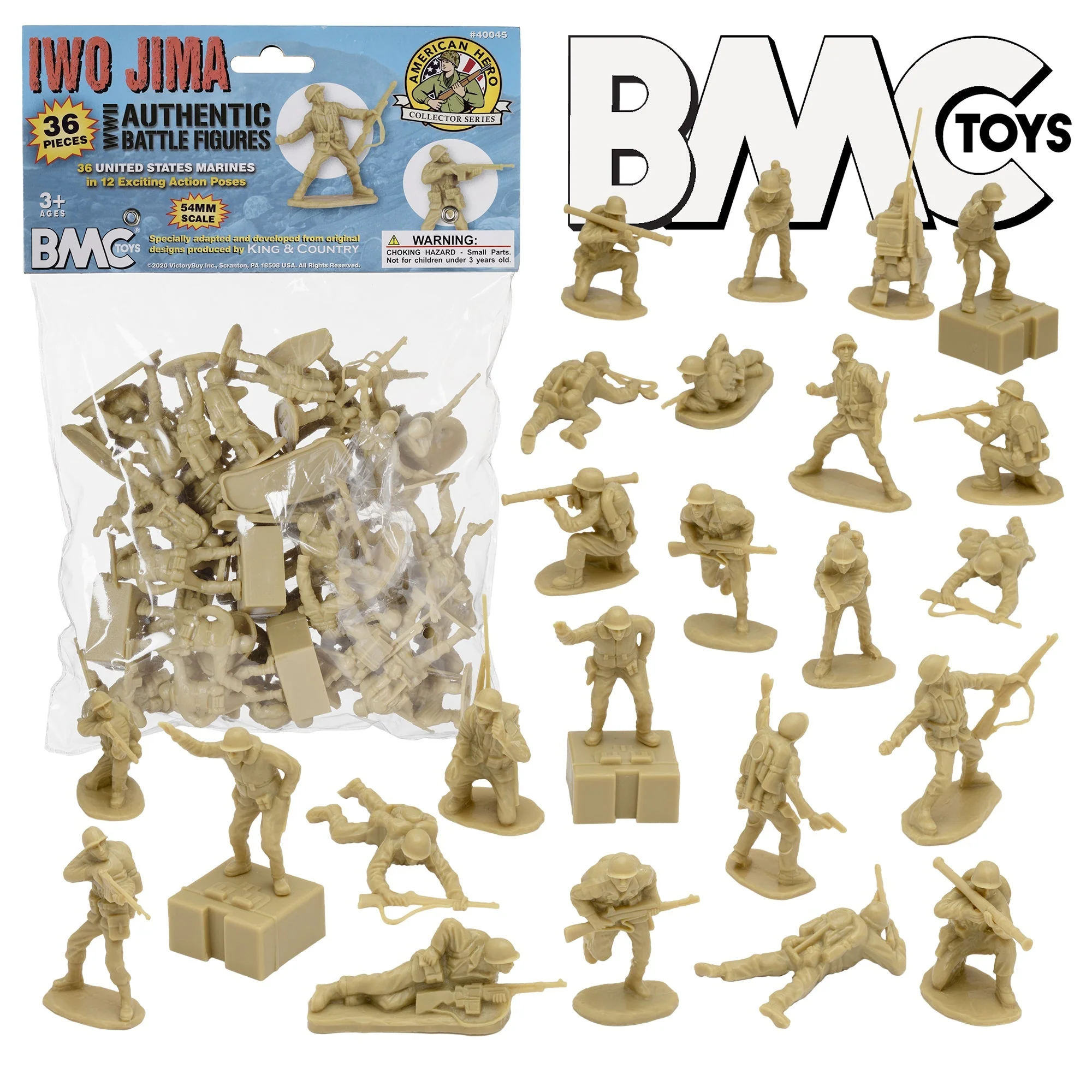 BMC WW2 Iwo Jima US Marines Plastic Army Men - 36 Tan American Soldier Figures - Image 7