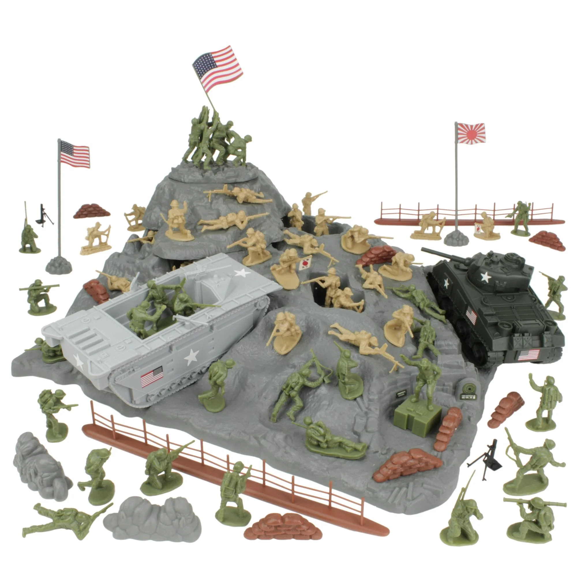 BMC WW2 Iwo Jima Plastic Army Men - Island, Tanks & Soldiers 72pc Playset - Image 12