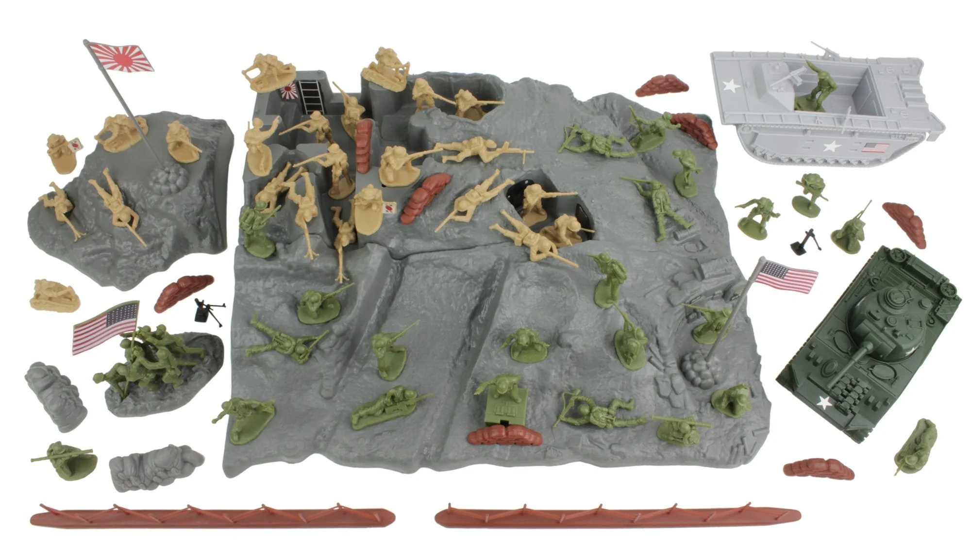 BMC WW2 Iwo Jima Plastic Army Men - Island, Tanks & Soldiers 72pc Playset - Image 15