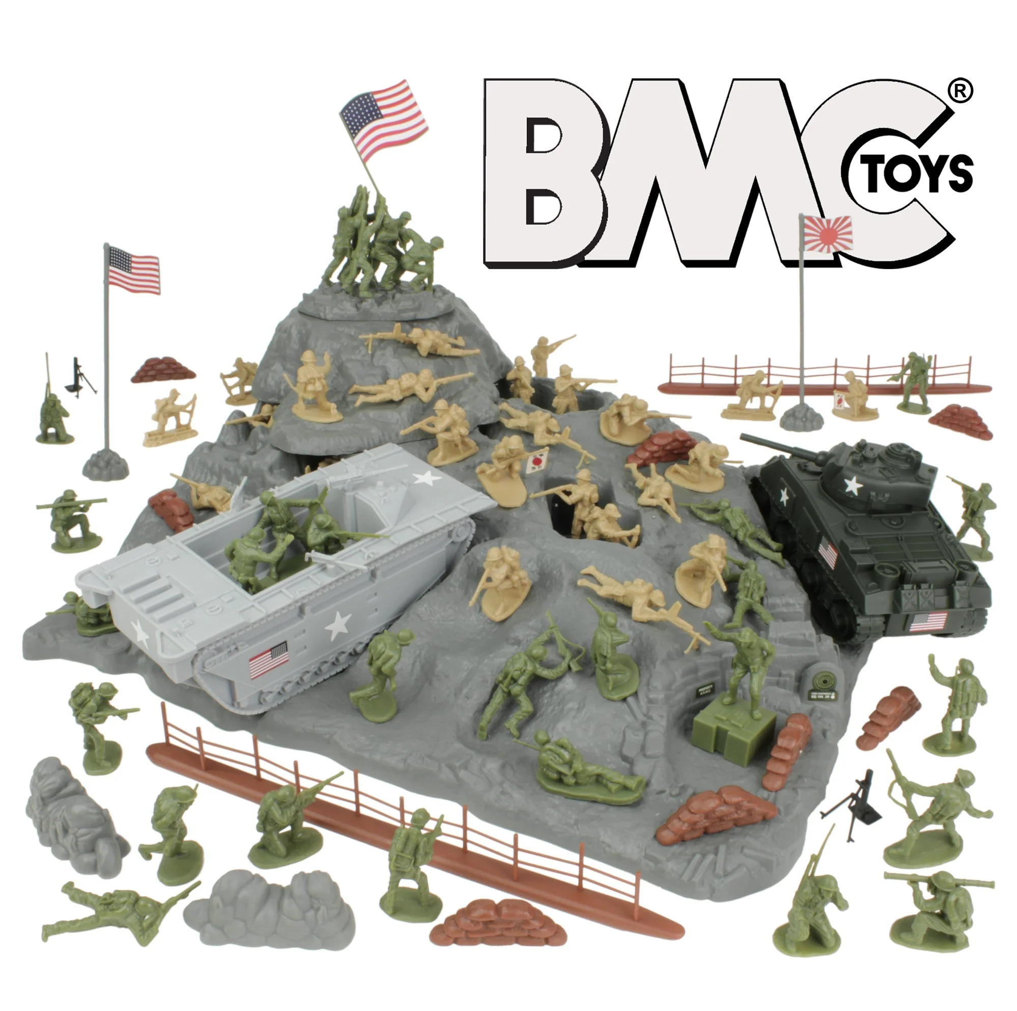 BMC WW2 Iwo Jima Plastic Army Men - Island, Tanks & Soldiers 72pc Playset - Image 22