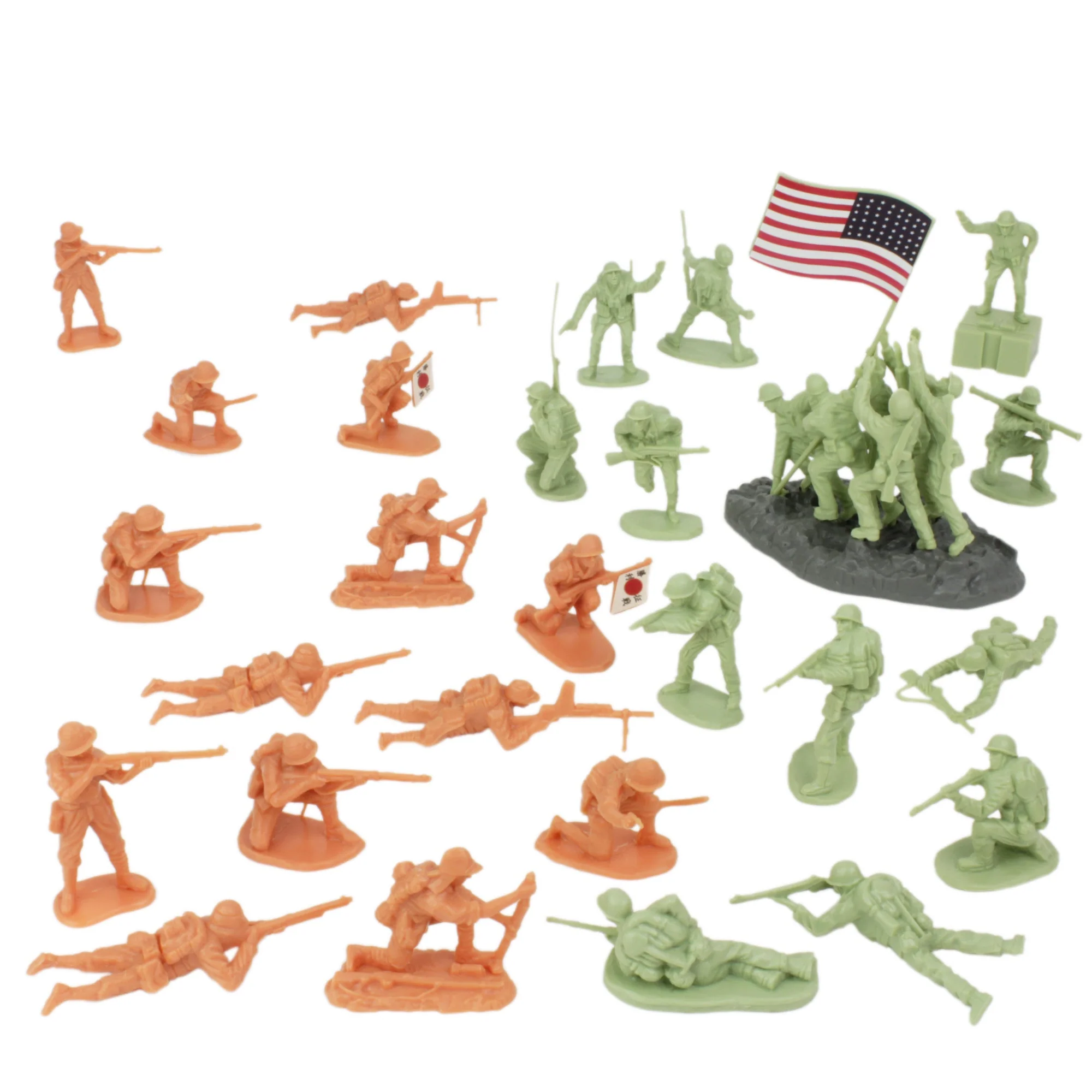 BMC WW2 Iwo Jima Plastic Army Men 32pc Sage US & Butternut Japan Soldier Figures - Image 5