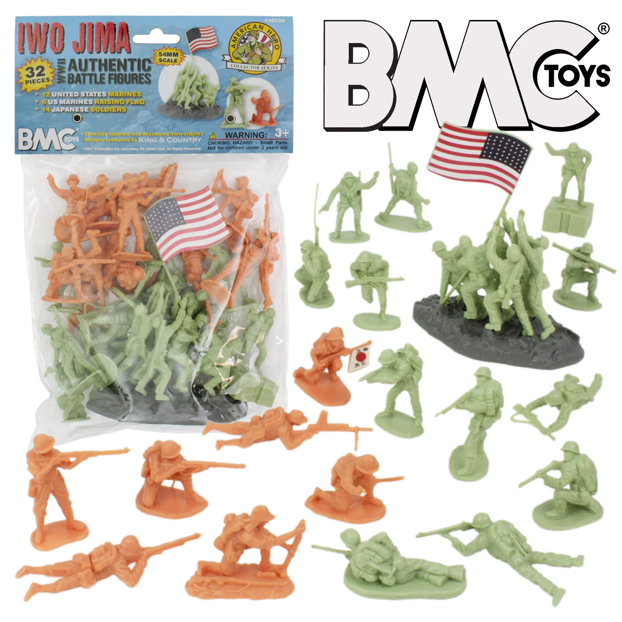 BMC WW2 Iwo Jima Plastic Army Men 32pc Sage US & Butternut Japan Soldier Figures - Image 9