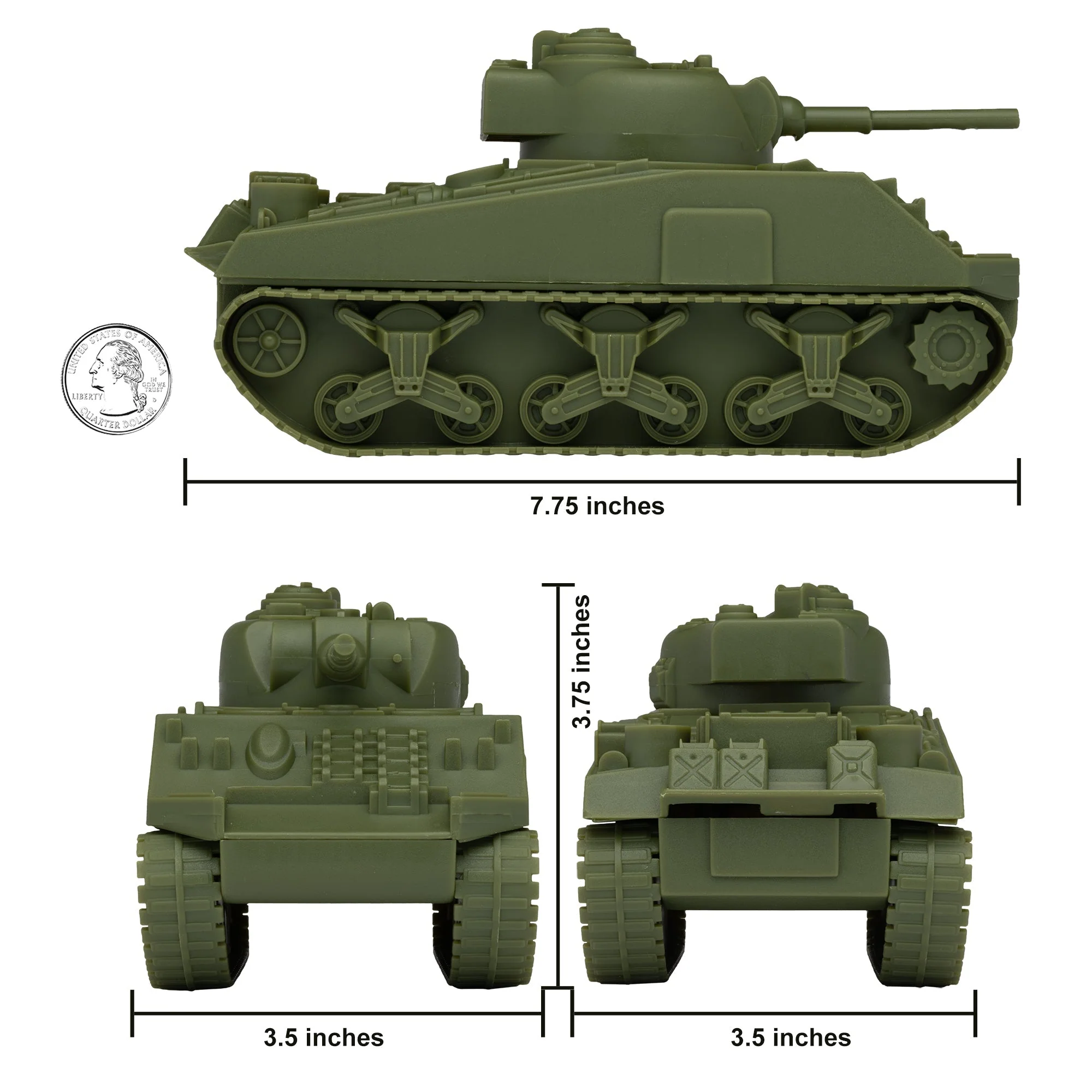 BMC WW2 Sherman M4 Tank - OD Green 1:32 Military Vehicle for Plastic Army Men - Image 2