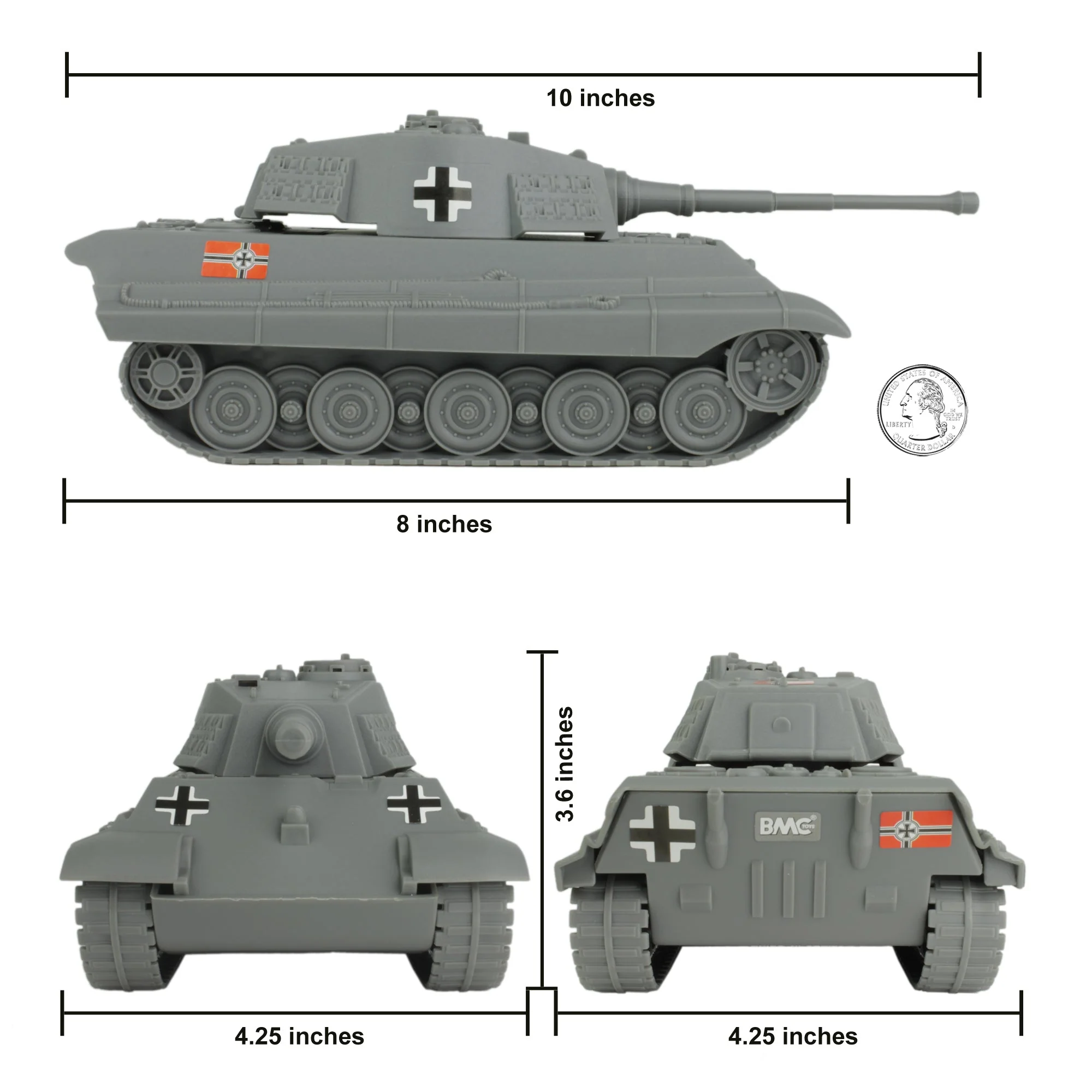 BMC WW2 German King Tiger Tank - Gray 1:32 Vehicle for Plastic Army Men - Image 2