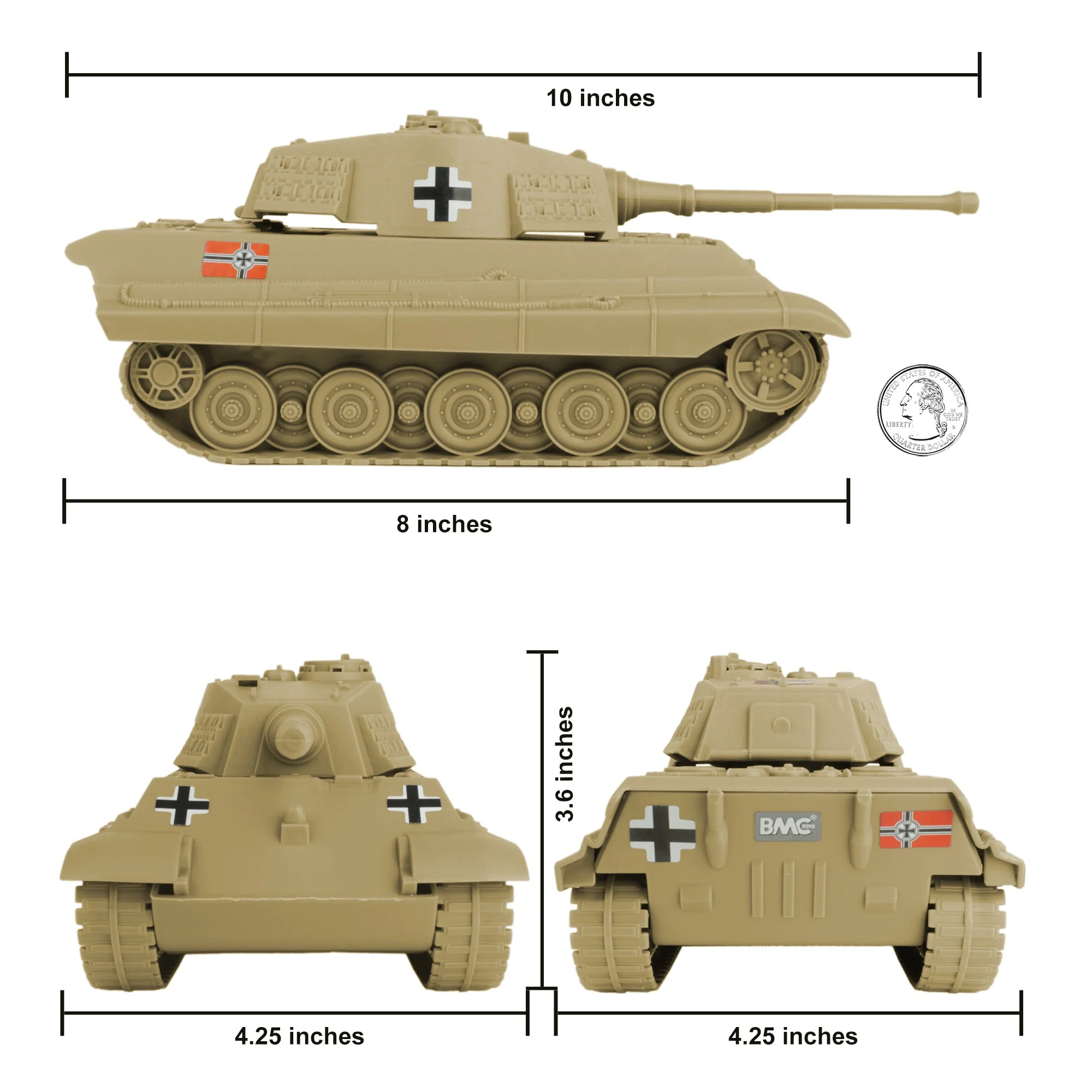 BMC WW2 German King Tiger Tank - Tan 1:32 Vehicle for Plastic Army Men - Image 2