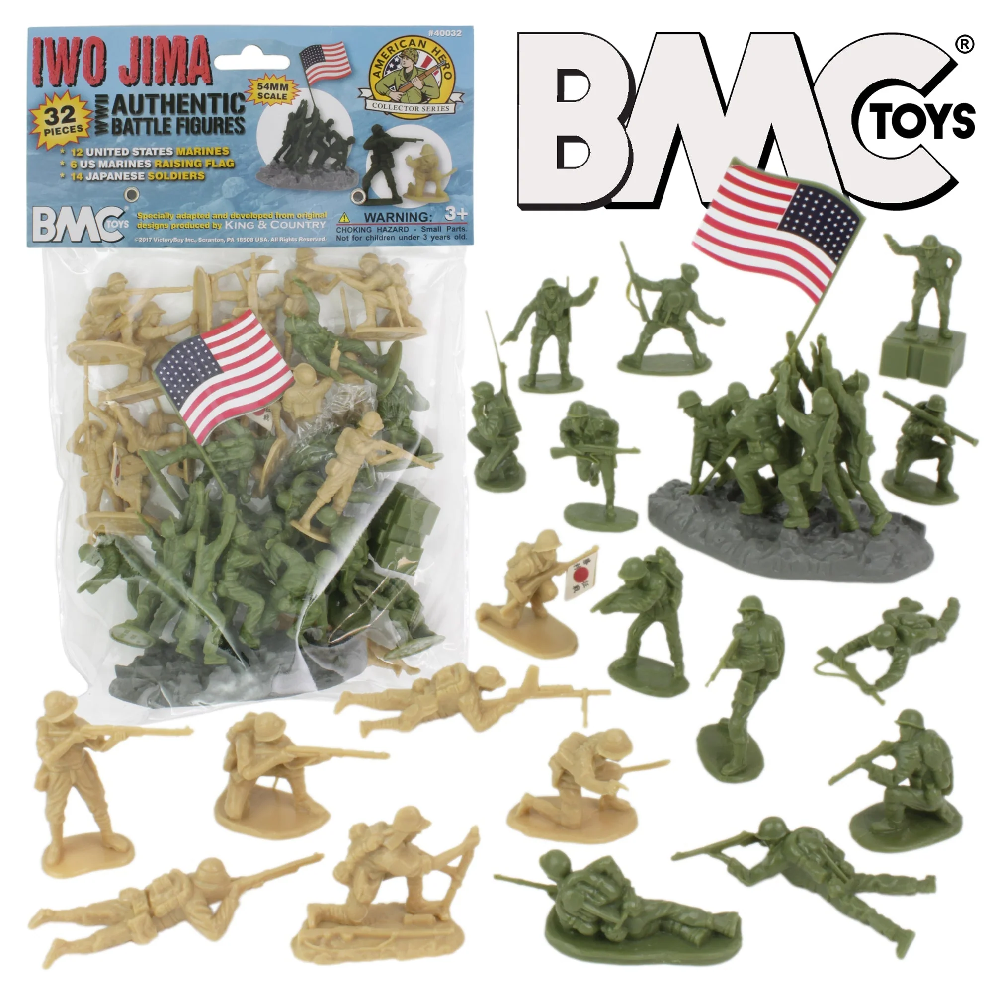 BMC WW2 Iwo Jima Plastic Army Men - 32 American and Japanese Soldier Figures - Image 10