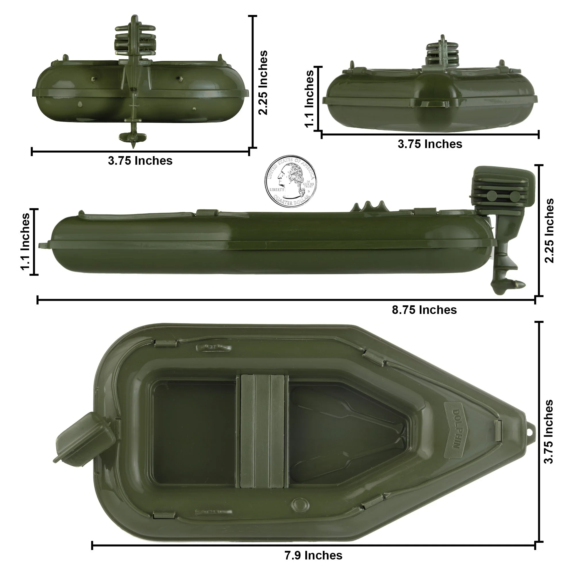 TimMee Toy Plastic Raft & Boats - 3 Olive Green Army Men Ships - Made in USA - Image 2