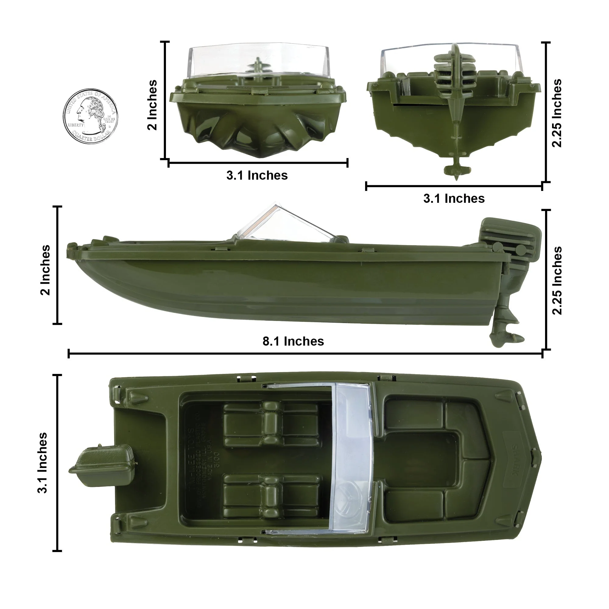 TimMee Toy Plastic Raft & Boats - 3 Olive Green Army Men Ships - Made in USA - Image 4
