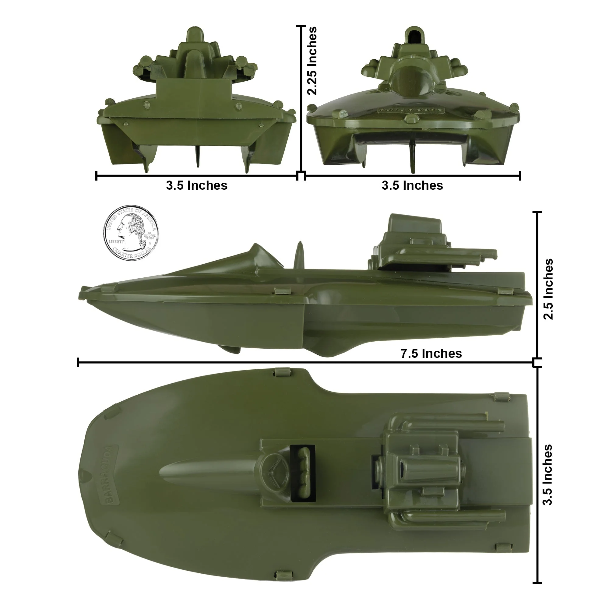 TimMee Toy Plastic Raft & Boats - 3 Olive Green Army Men Ships - Made in USA - Image 6