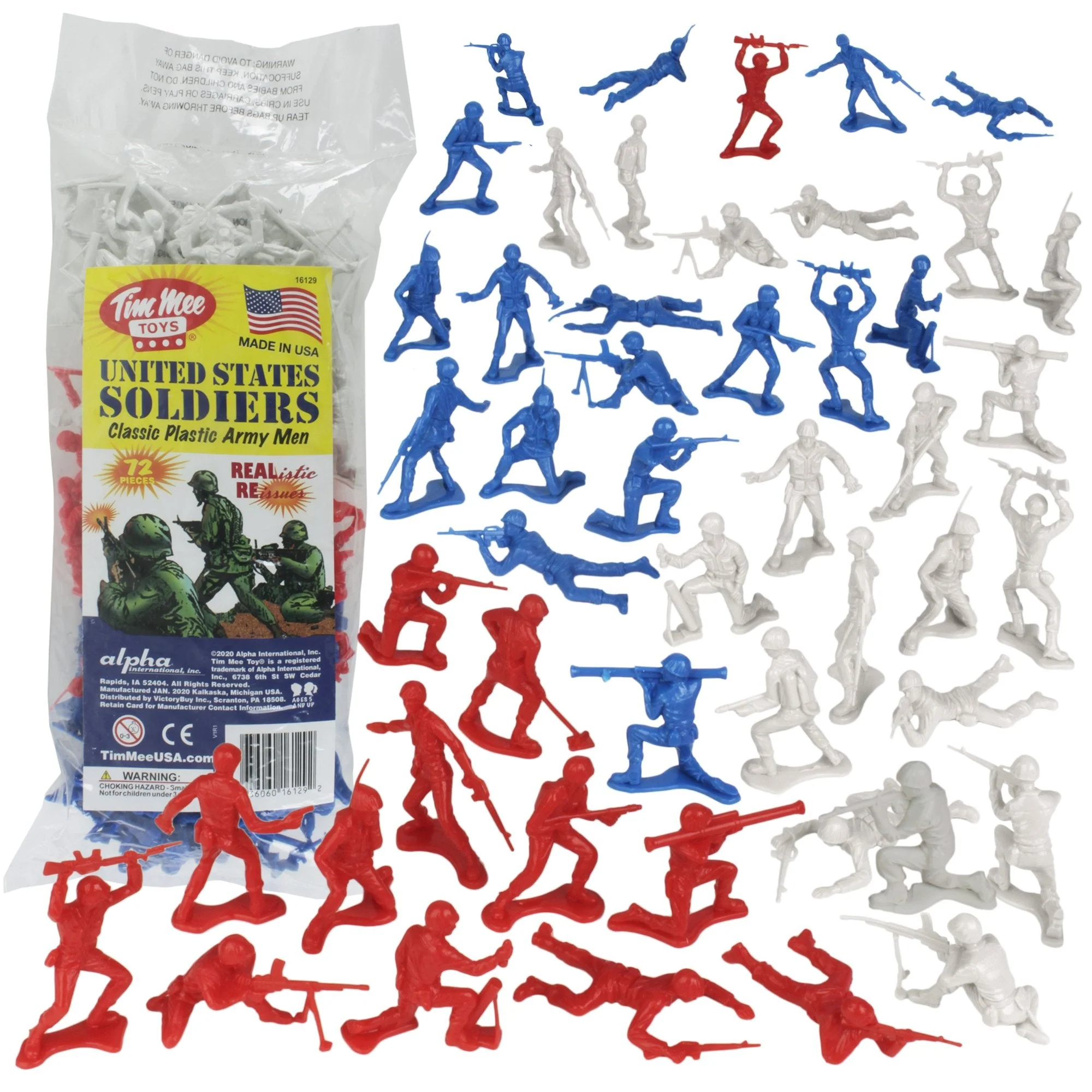 TimMee Plastic Army Men Red White & Blue 72pc Soldier Figures - Made in USA