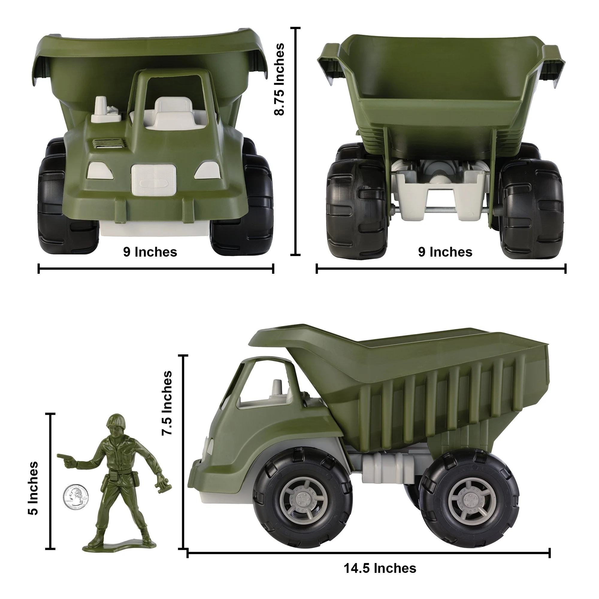 TimMee Big Military Dump Truck with 6pc Jumbo Army Men Olive Green - USA Made - Image 2
