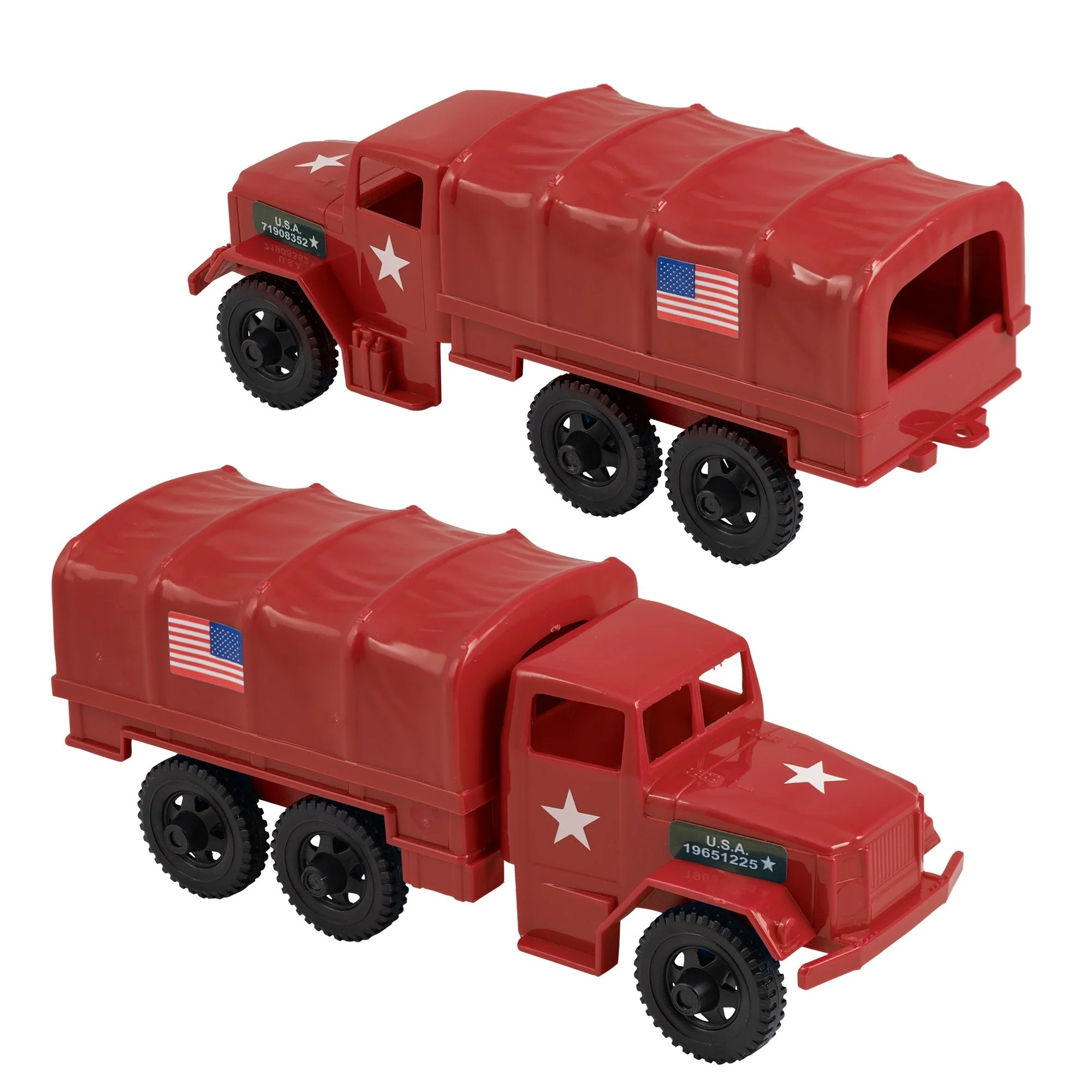 TimMee Plastic Army Men Trucks - Red M34 Deuce and a Half Cargo Vehicles US Made