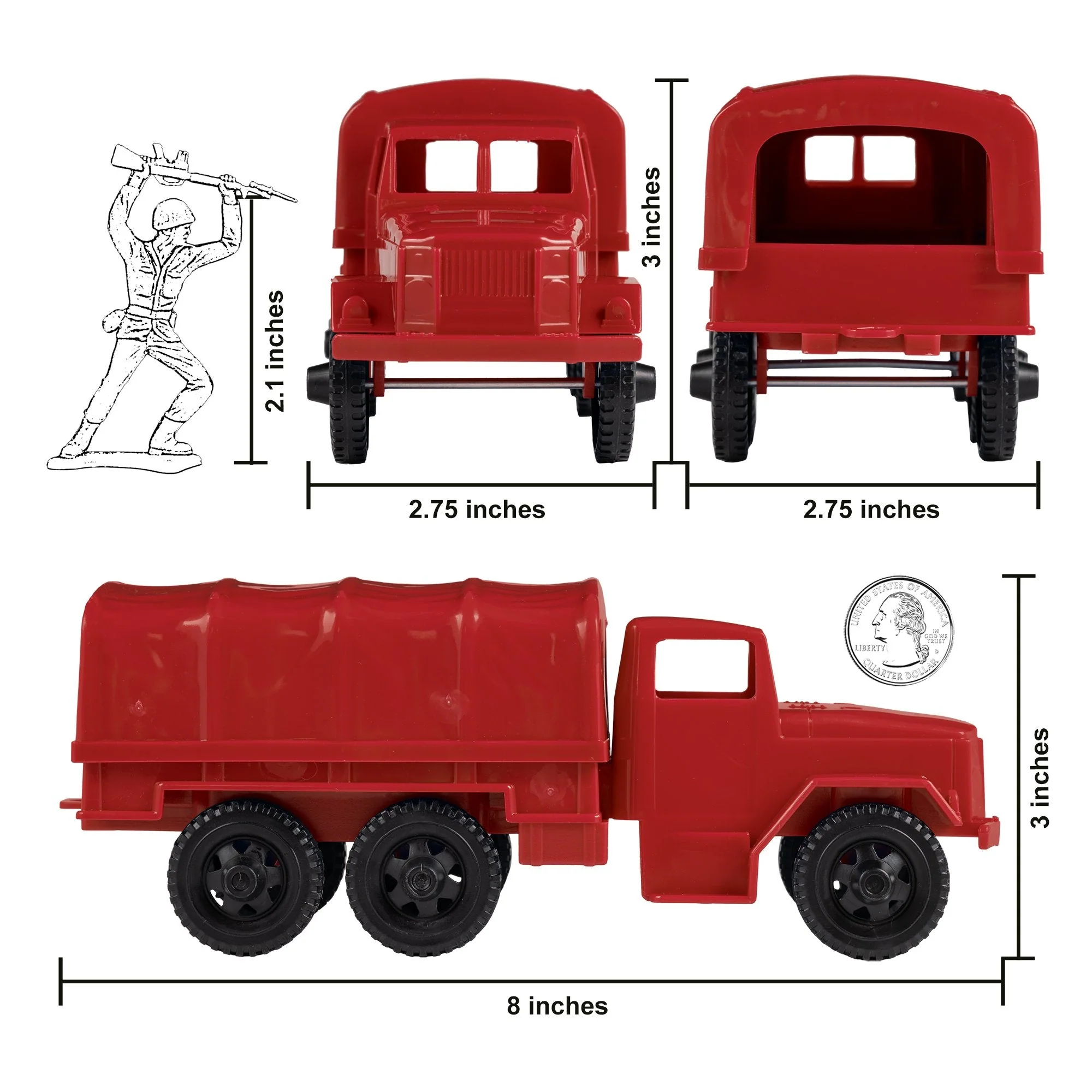 TimMee Plastic Army Men Trucks - Red M34 Deuce and a Half Cargo Vehicles US Made - Image 2