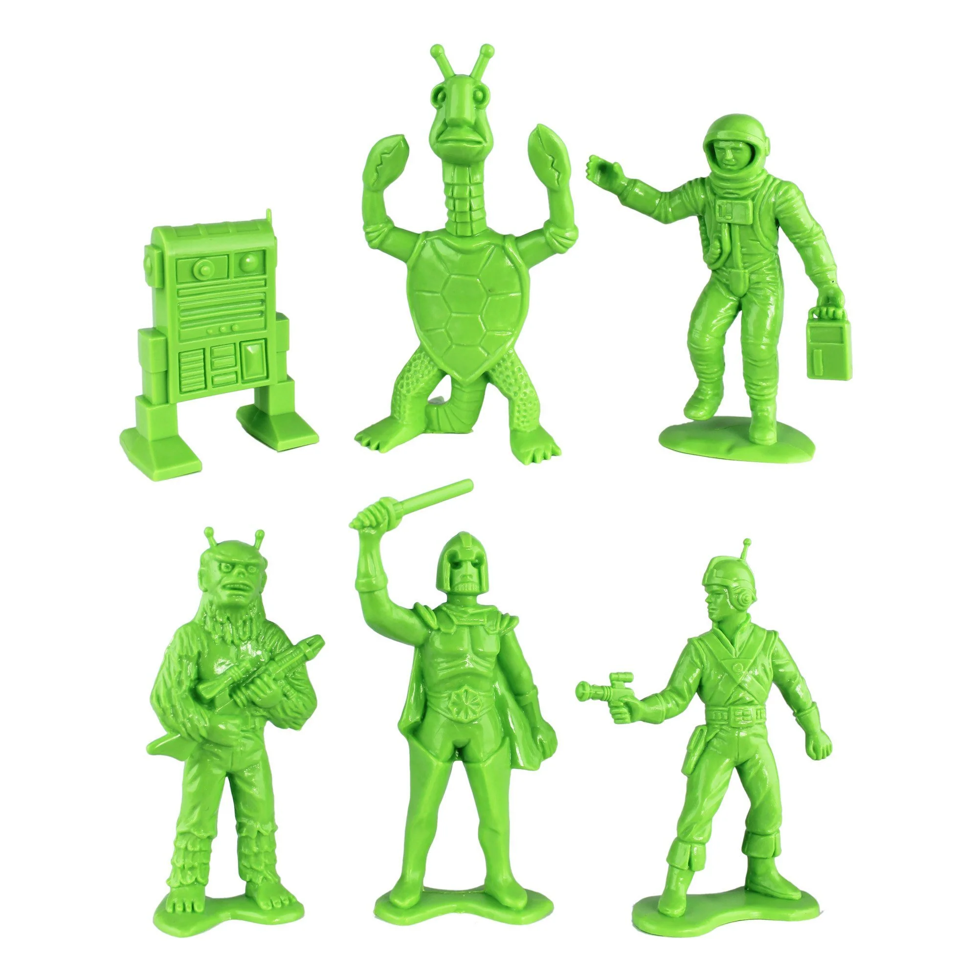 TimMee Galaxy Laser Team Big Space Figures - Bright Green 6pc Set Made in USA - Image 3