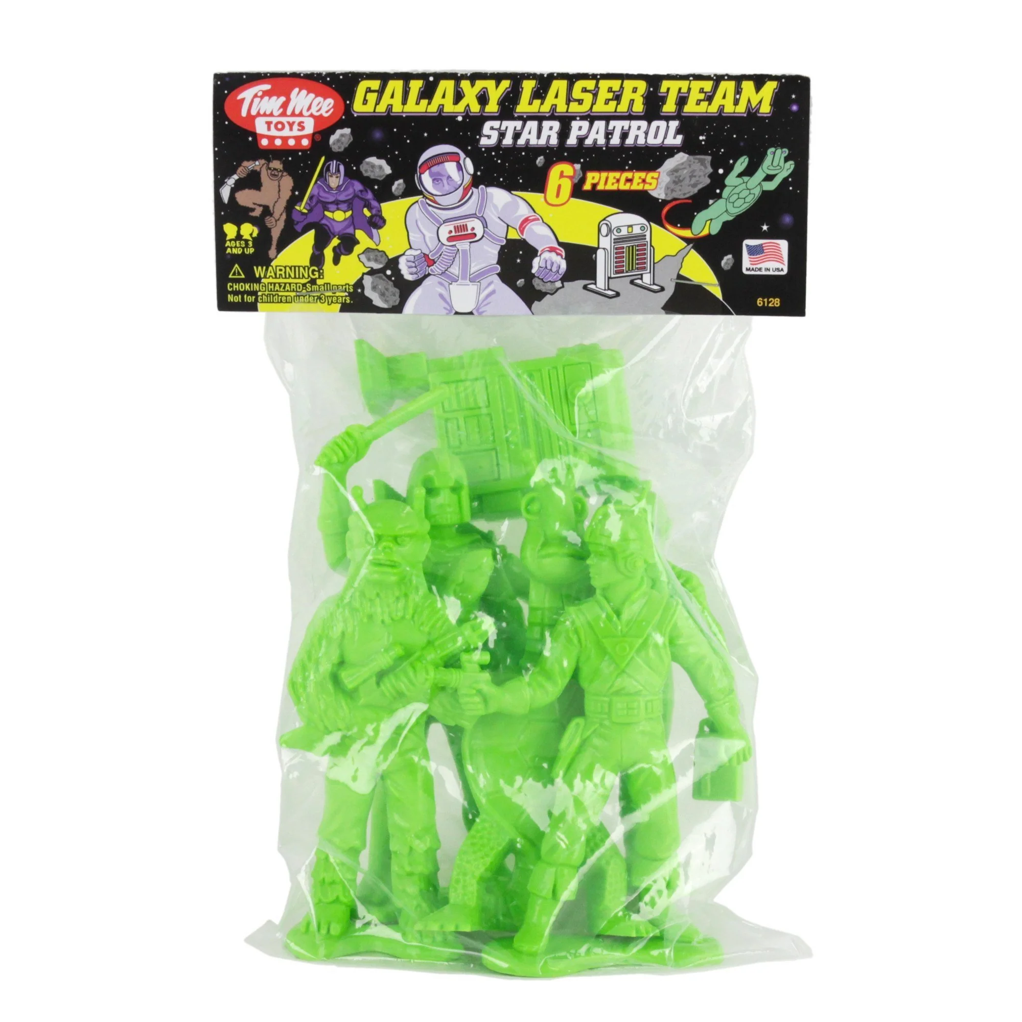 TimMee Galaxy Laser Team Big Space Figures - Bright Green 6pc Set Made in USA - Image 5