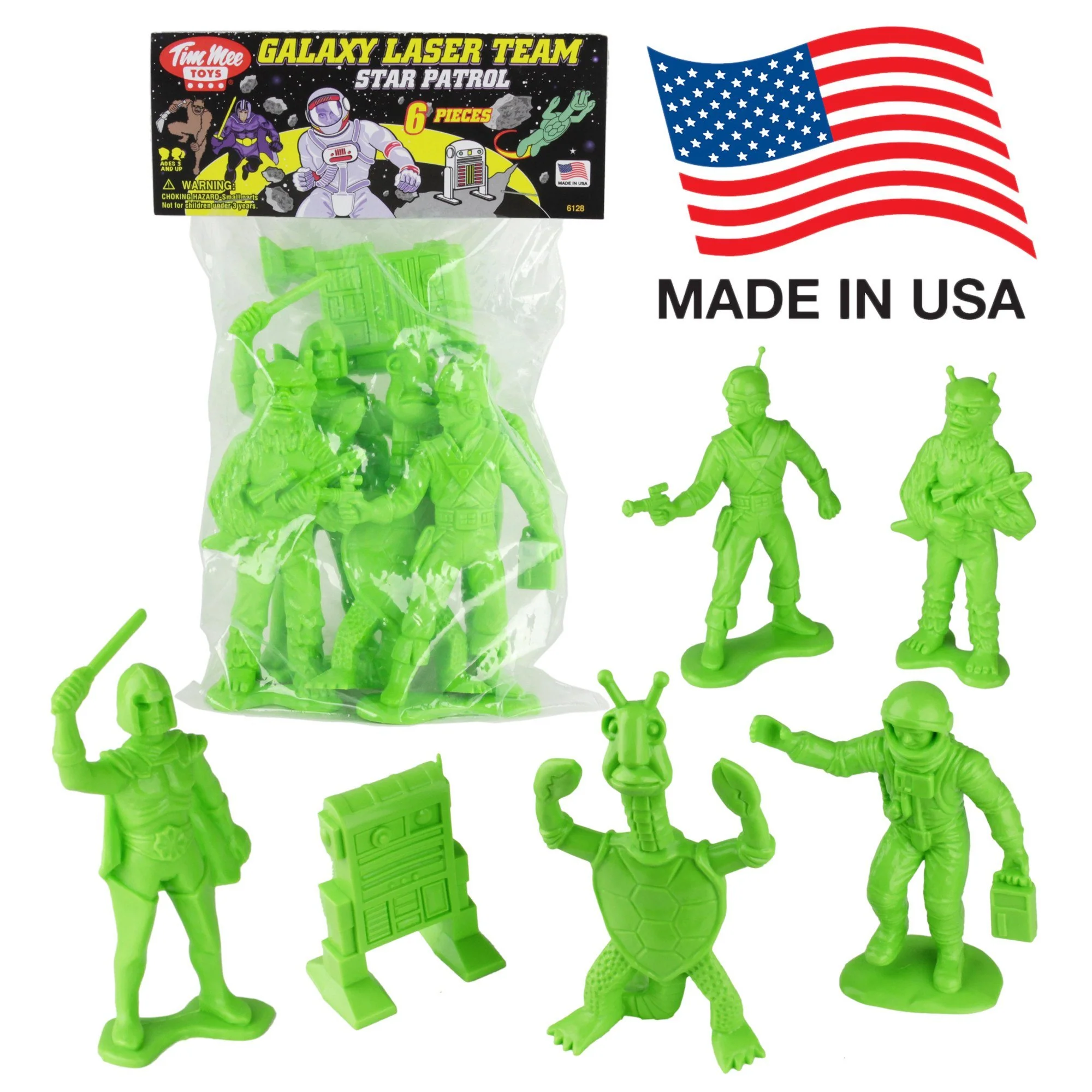 TimMee Galaxy Laser Team Big Space Figures - Bright Green 6pc Set Made in USA - Image 7