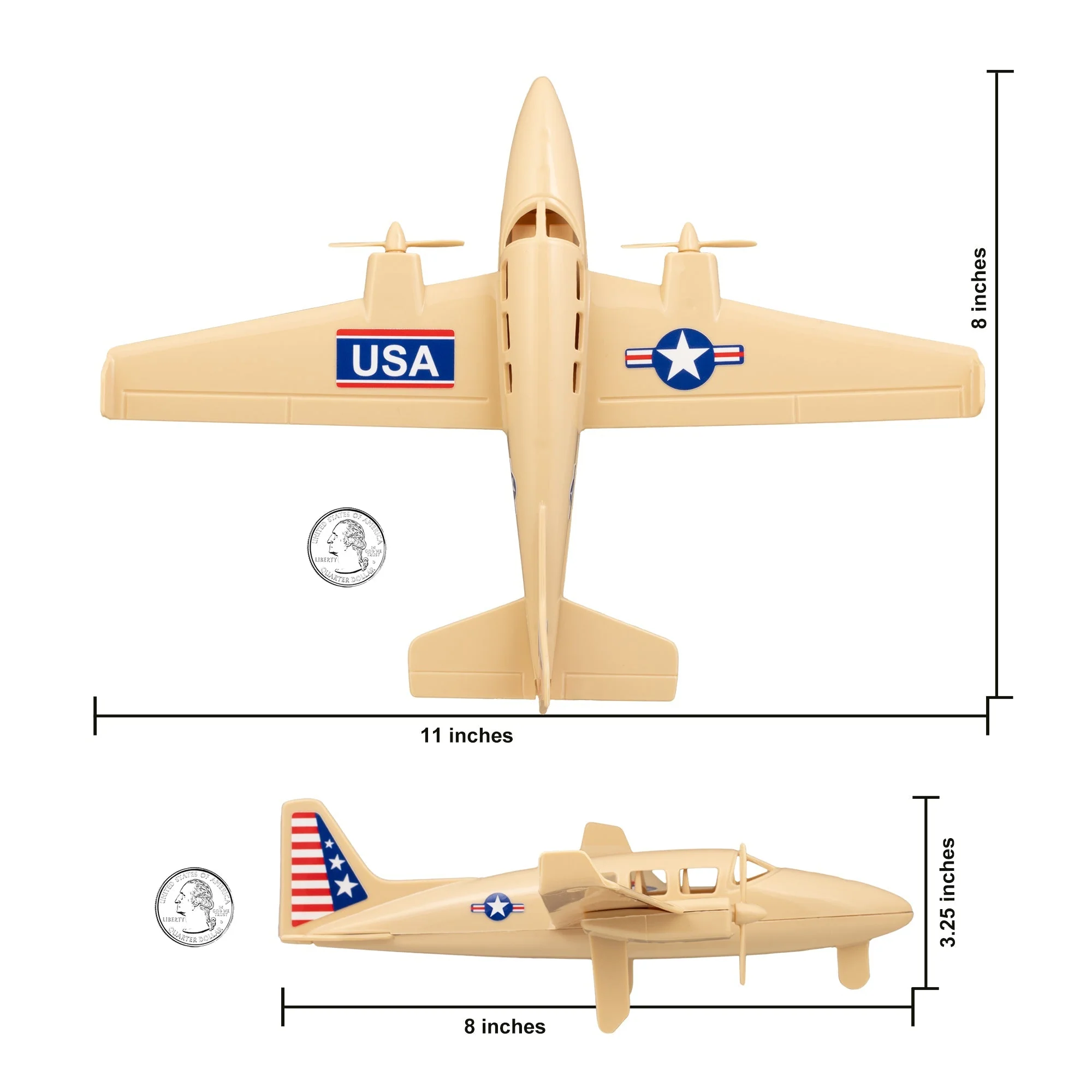 TimMee Prop Plane and Fighter Jet - 2pc Tan Plastic Army Men Air Support US Made - Image 4