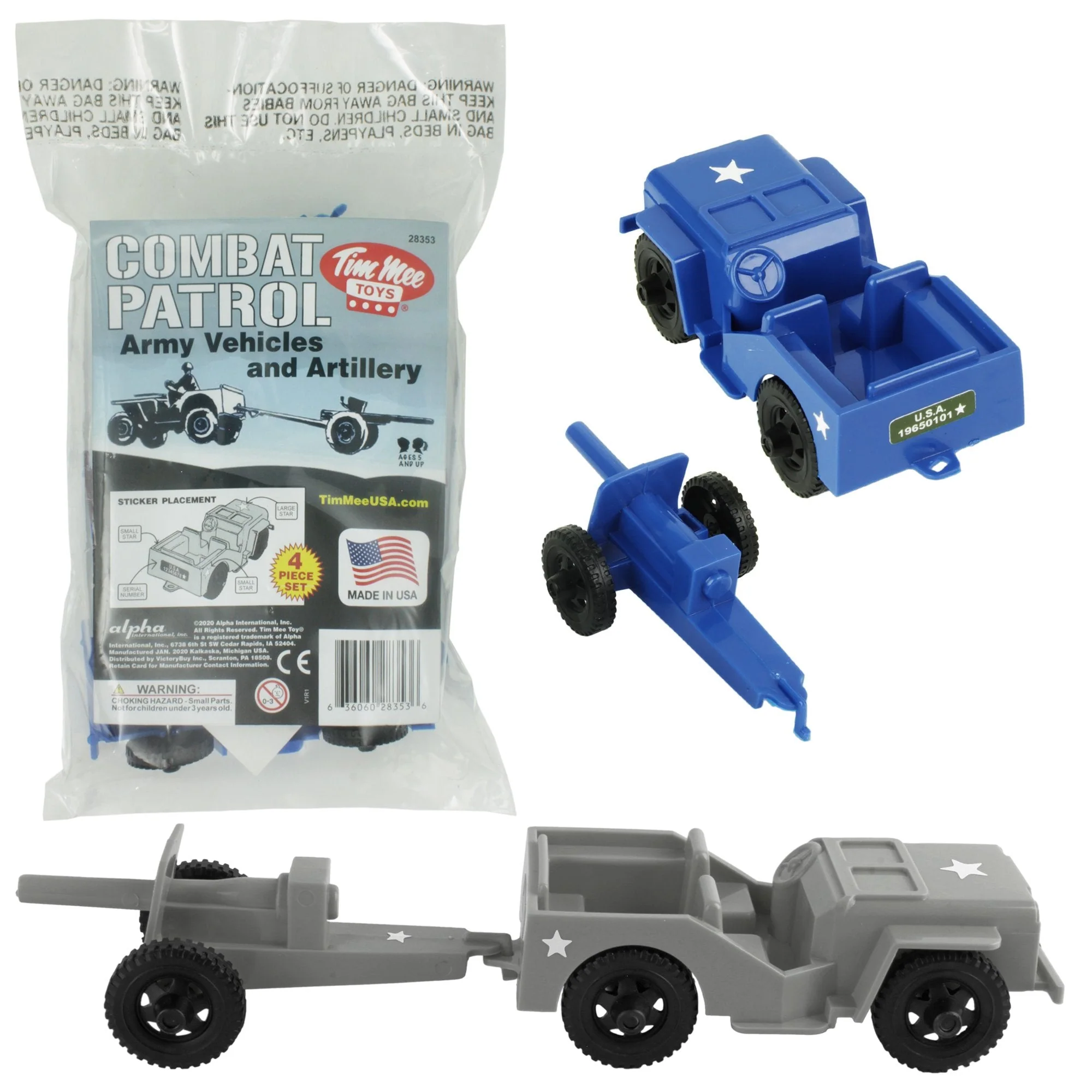 TimMee Combat Patrol Willys & Artillery - Blue & Gray 4pc Playset USA Made