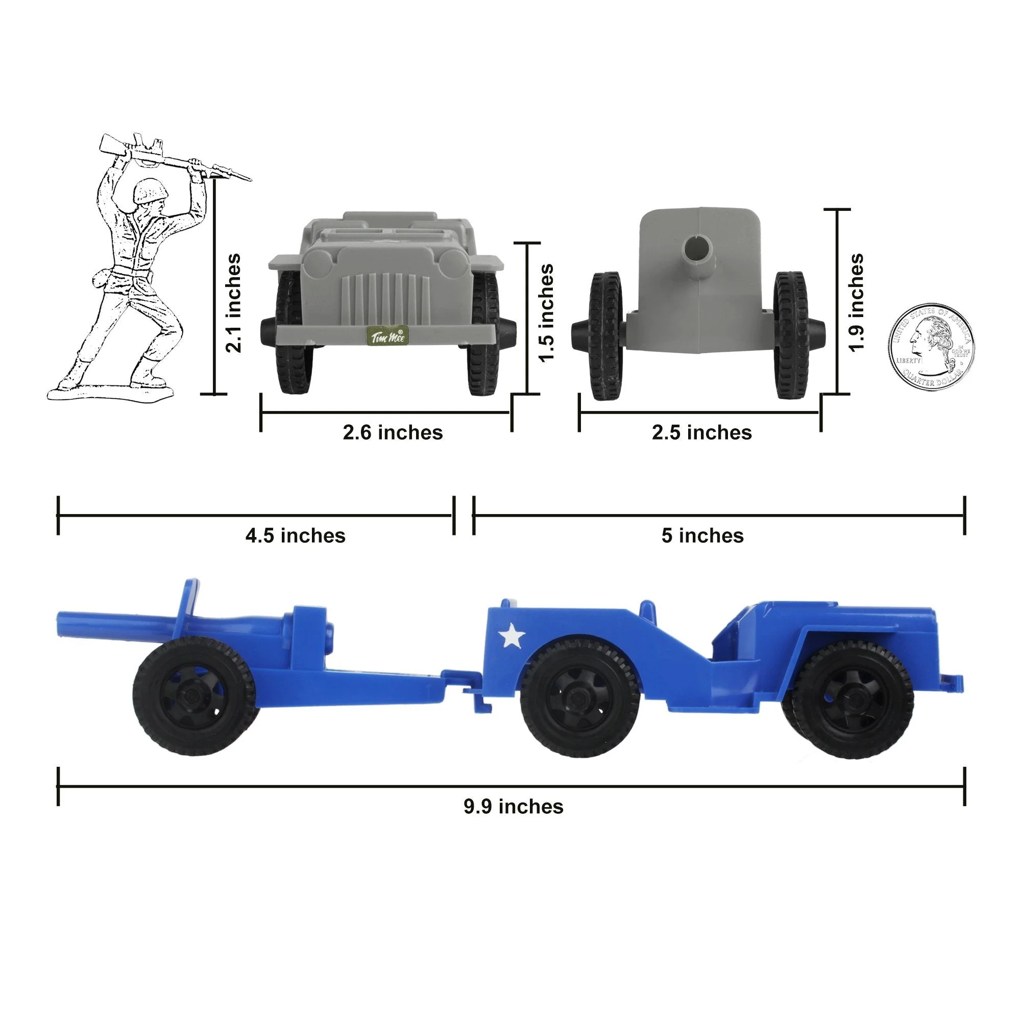 TimMee Combat Patrol Willys & Artillery - Blue & Gray 4pc Playset USA Made - Image 2