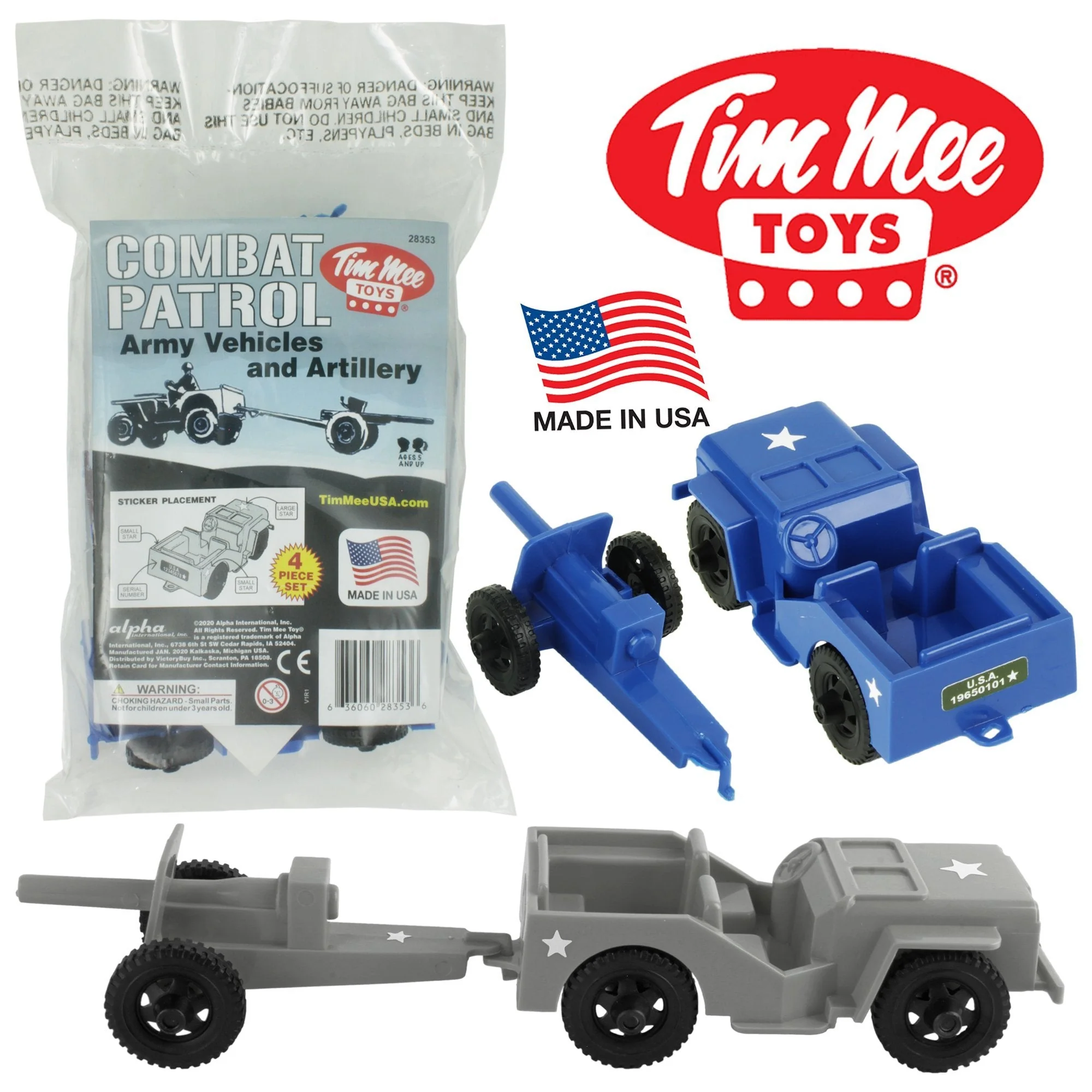 TimMee Combat Patrol Willys & Artillery - Blue & Gray 4pc Playset USA Made - Image 9