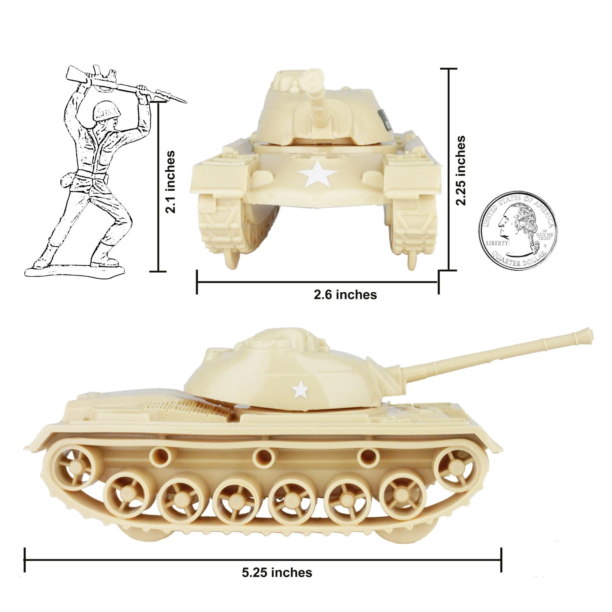 TimMee Toy Tanks for Plastic Army Men - Desert Tan WW2 3pc - Made in USA - Image 2