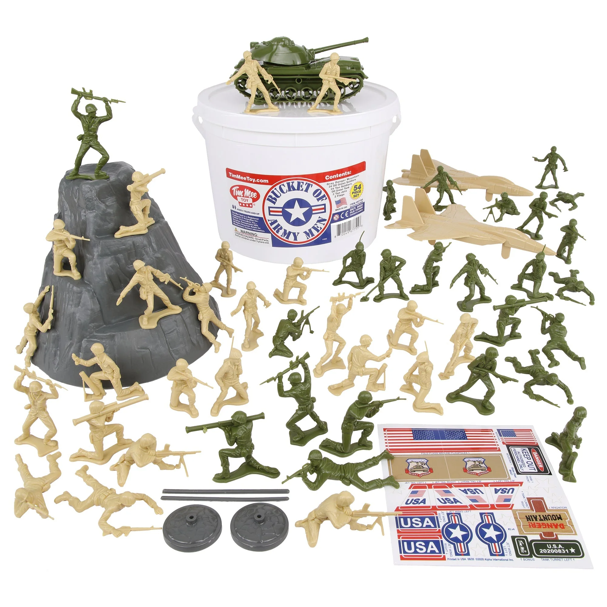 TimMee Bucket of Army Men - OD Green vs. Tan 54pc Soldier Playset - Made in USA - Image 2