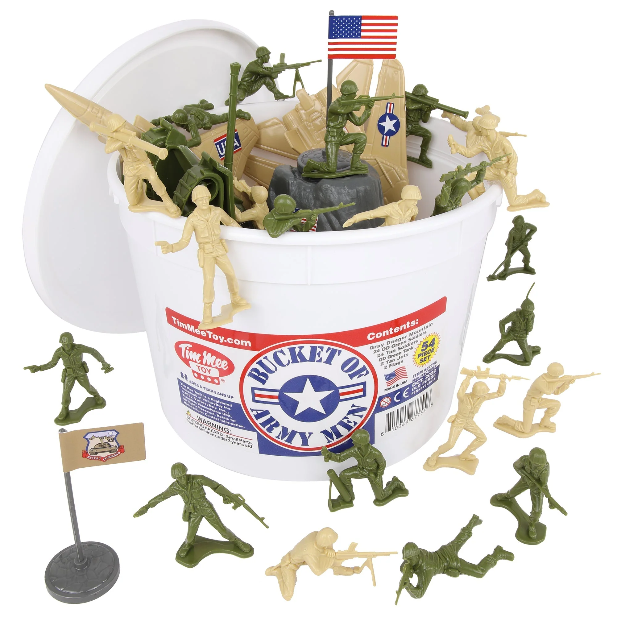 TimMee Bucket of Army Men - OD Green vs. Tan 54pc Soldier Playset - Made in USA - Image 5
