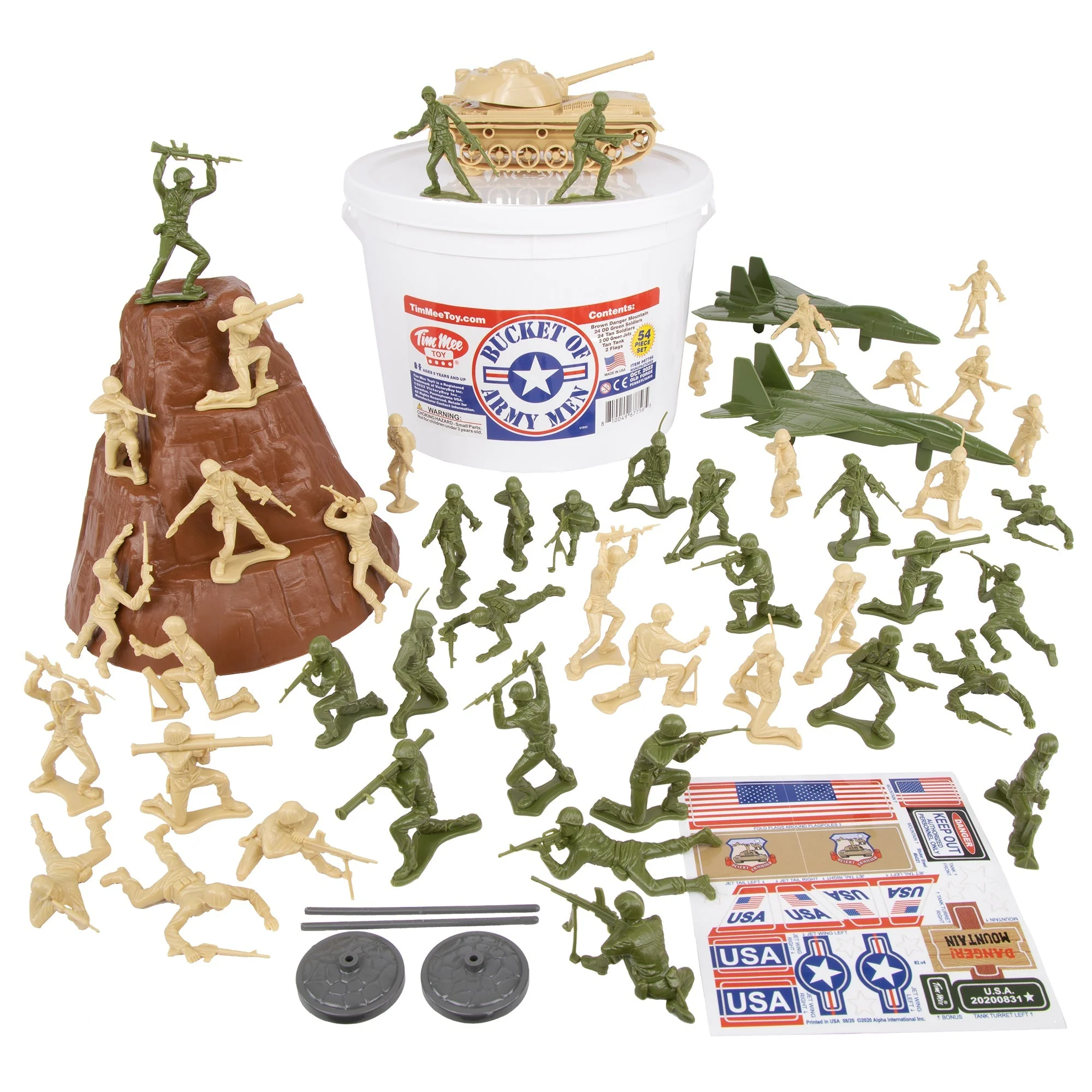 TimMee Bucket of Army Men - Tan vs. OD Green 54pc Soldier Playset - Made in USA - Image 2