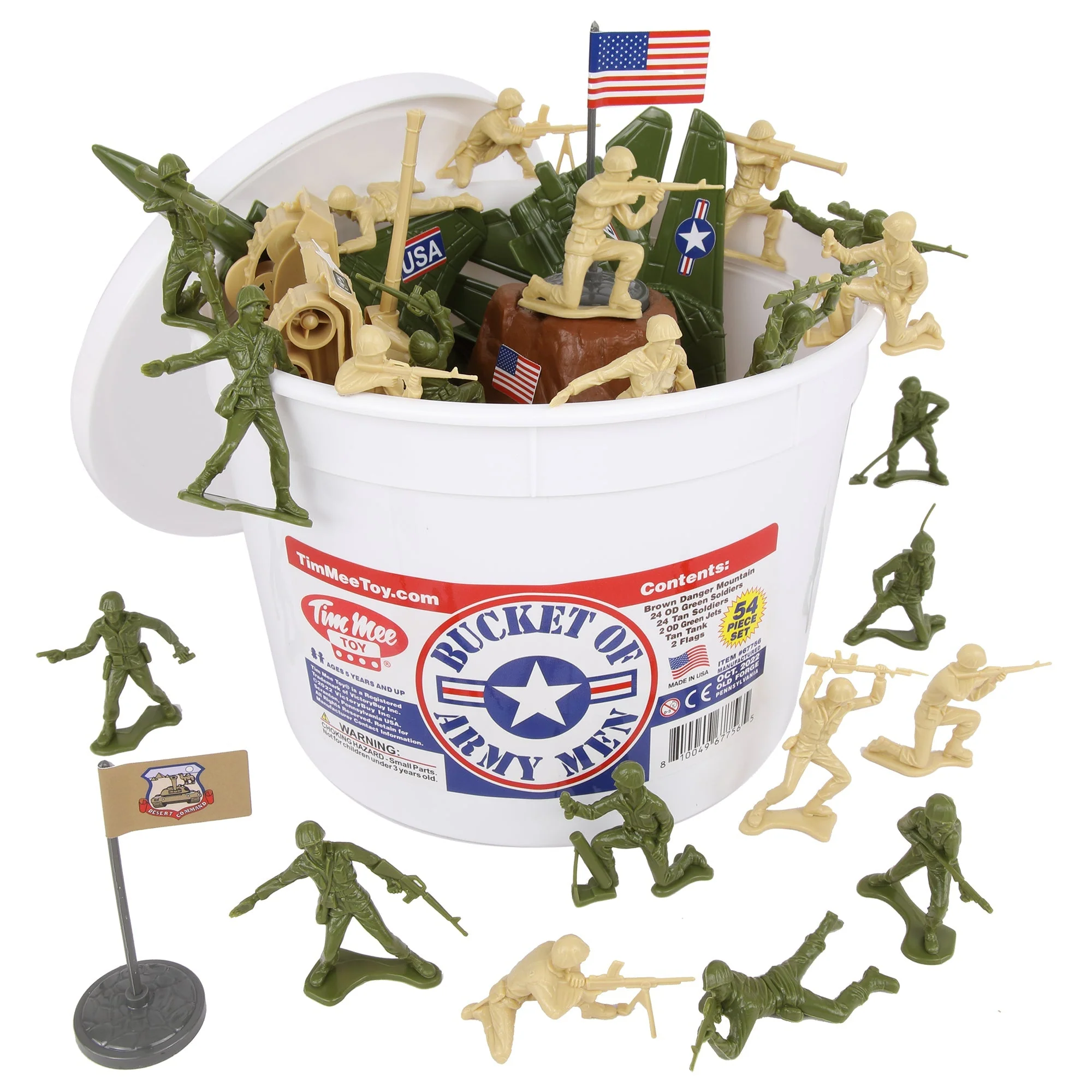 TimMee Bucket of Army Men - Tan vs. OD Green 54pc Soldier Playset - Made in USA - Image 5